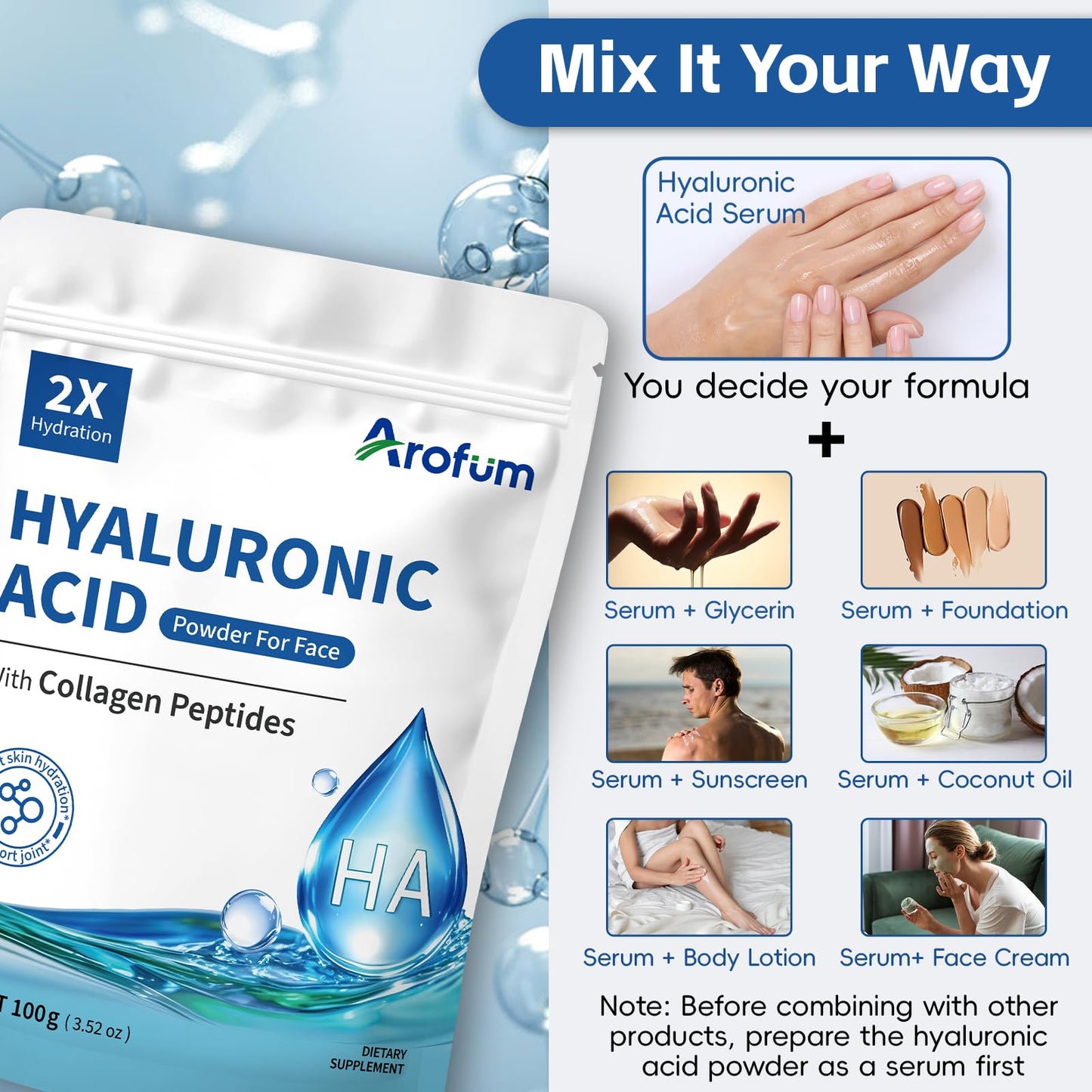 Arofum Hyaluronic Acid Powder 3.52 oz
