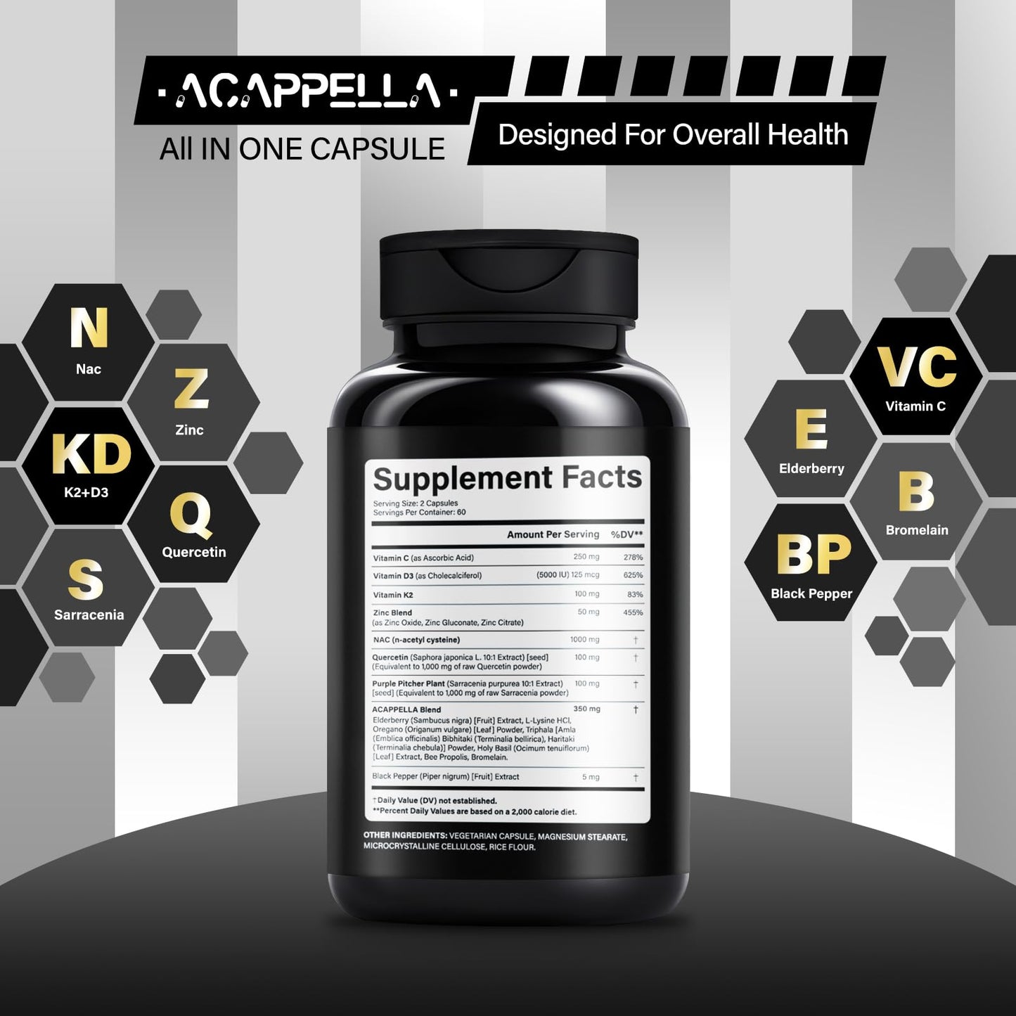 ACAPPELLA Vitamin D3 K2 Capsules, 120 Count
