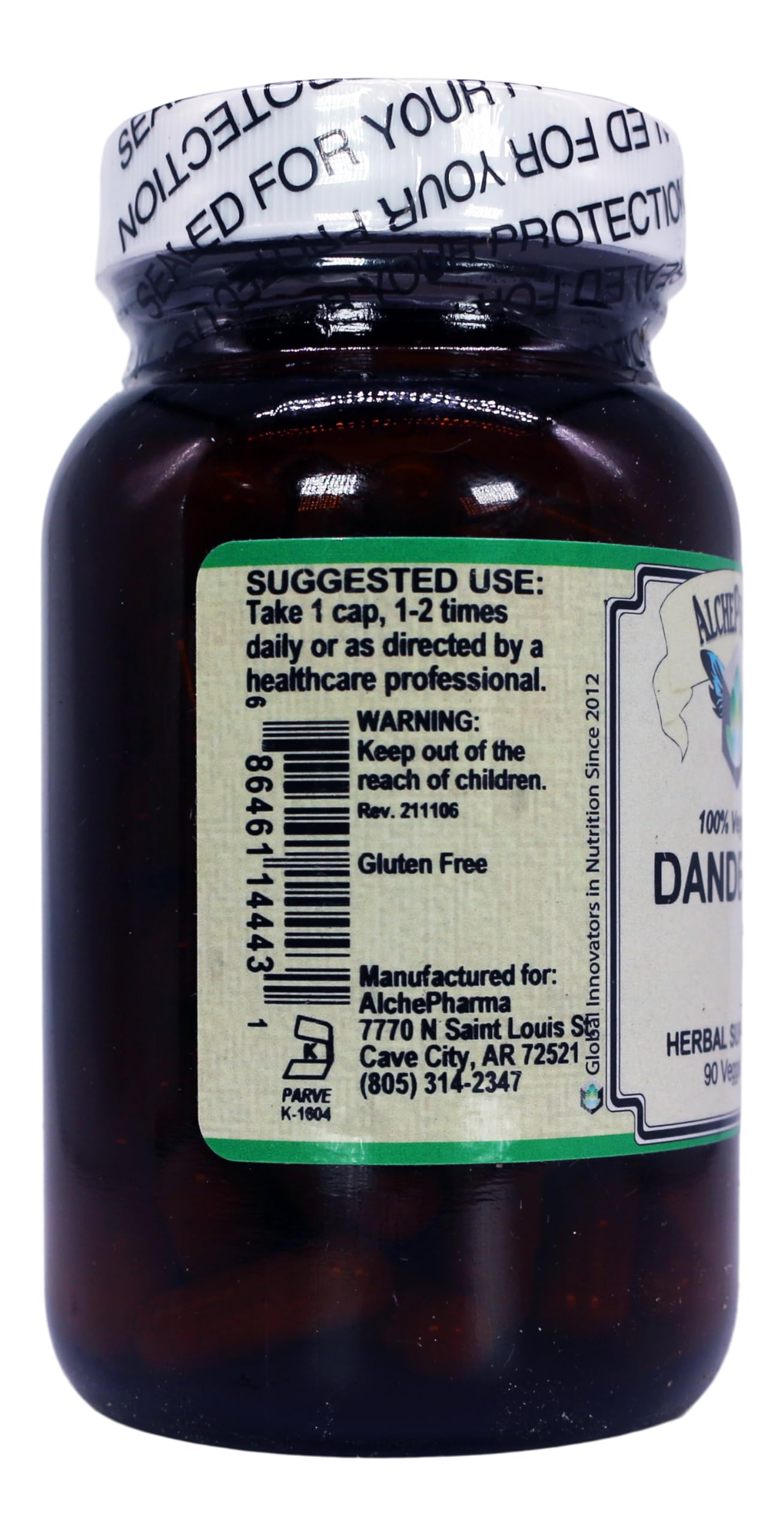 AlchePharma Organic Dandelion Root 450 mg Capsule, 90 Count