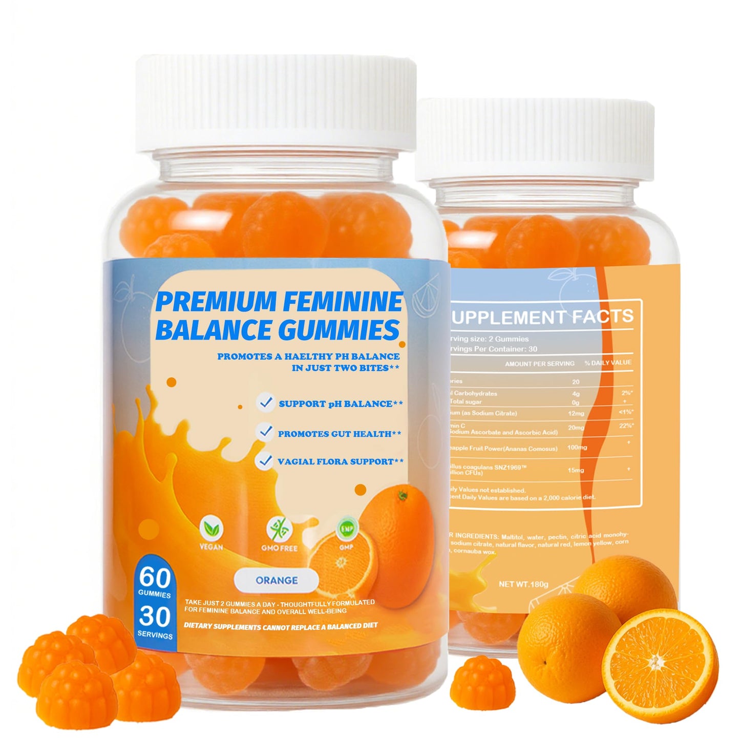 DEWANG Feminine Balance Gummies – Daily pH Balance & Vaginal Health Support, Probiotics for Women's Odor & Confidence Pineapple Flavor Vegan & Sugar-Free (Orange), 60 Gummies