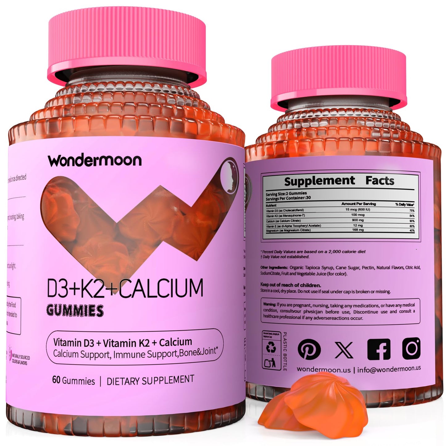 Wondermoon Vitamin D3 K2 for Women 60 Gummies