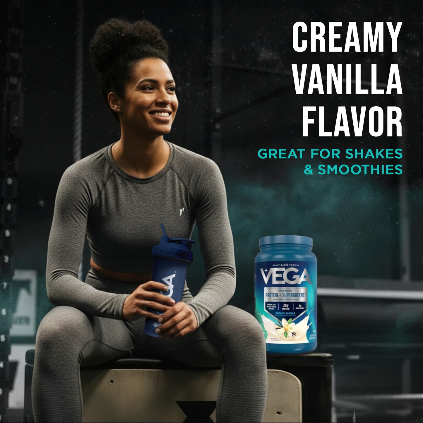 Vega Premium Protein + Supergreens Protein Powder, Creamy Vanilla, 26.8 oz