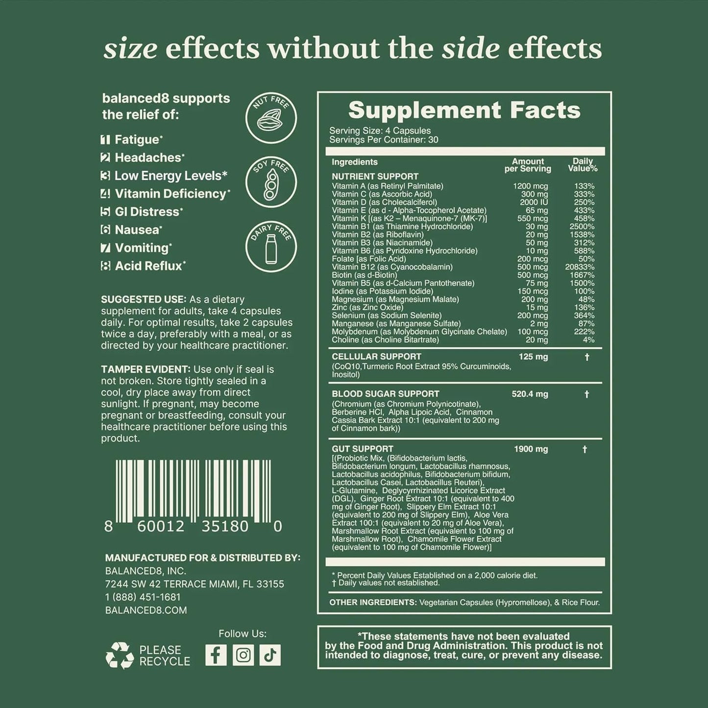 balanced8 GLP-1 Support Supplement Capsules, 120 Count