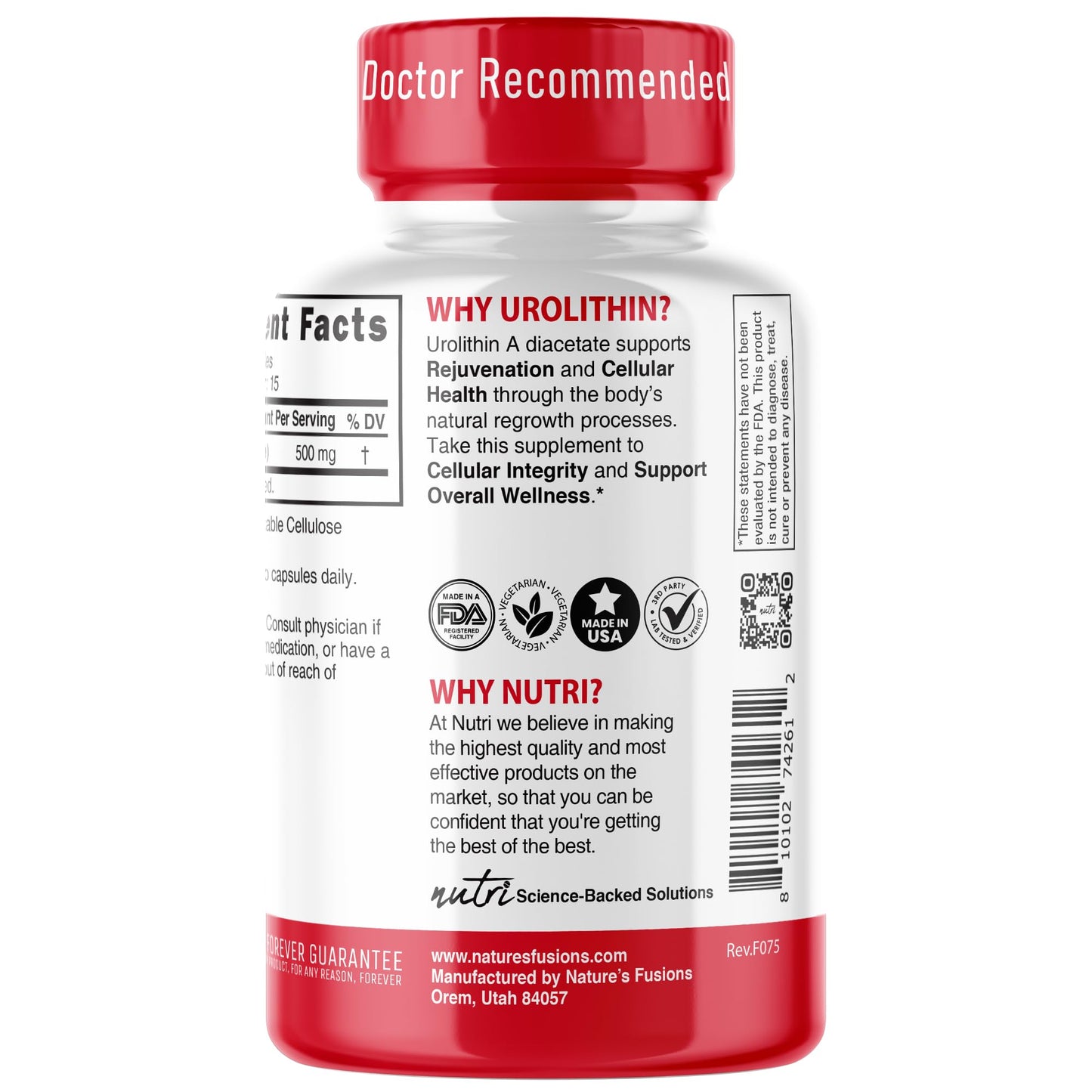 Nature's Fusions Nutri Urolithin A Supplement 500mg Capsule 30 Capsules
