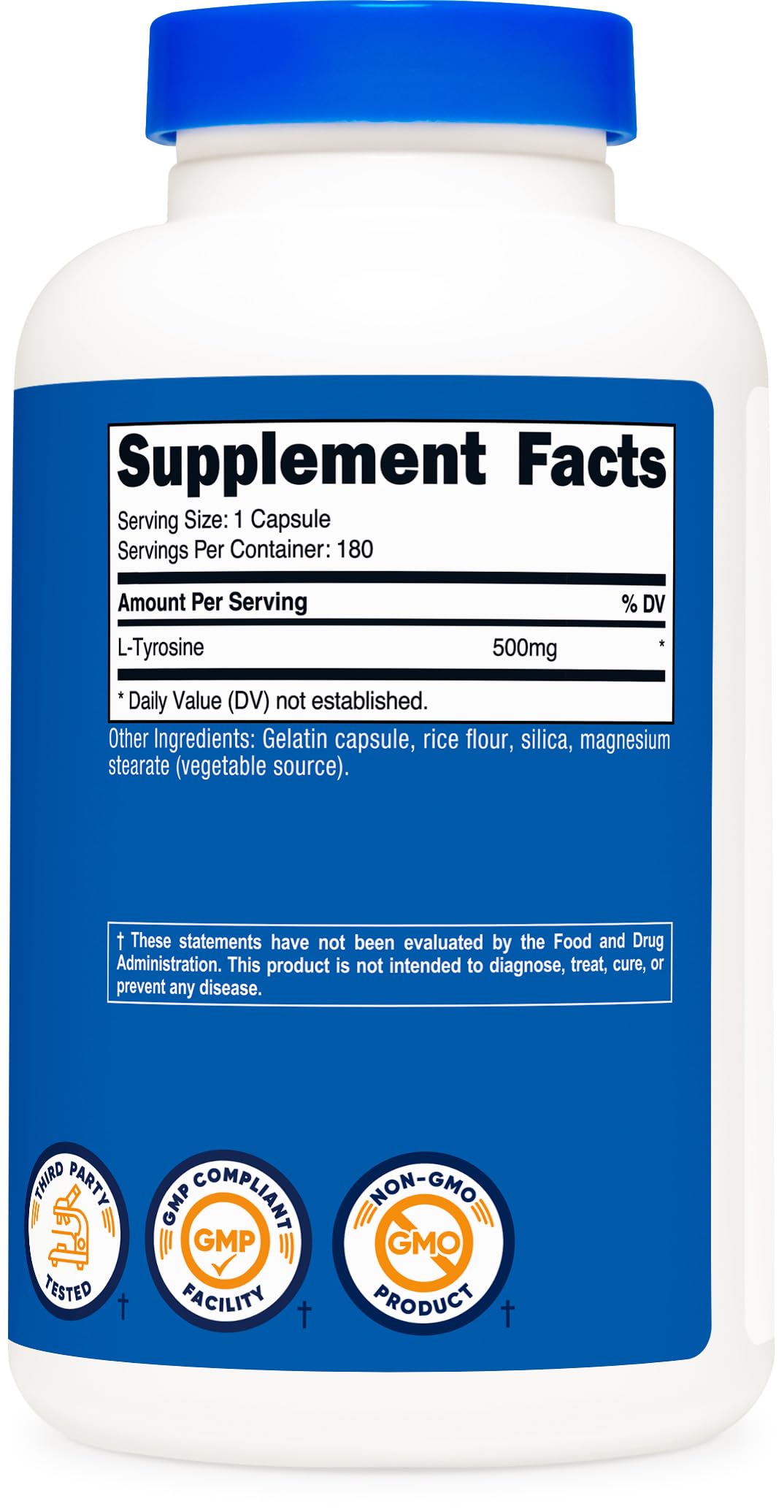 Nutricost L-Tyrosine 500mg Capsules, 180 Count