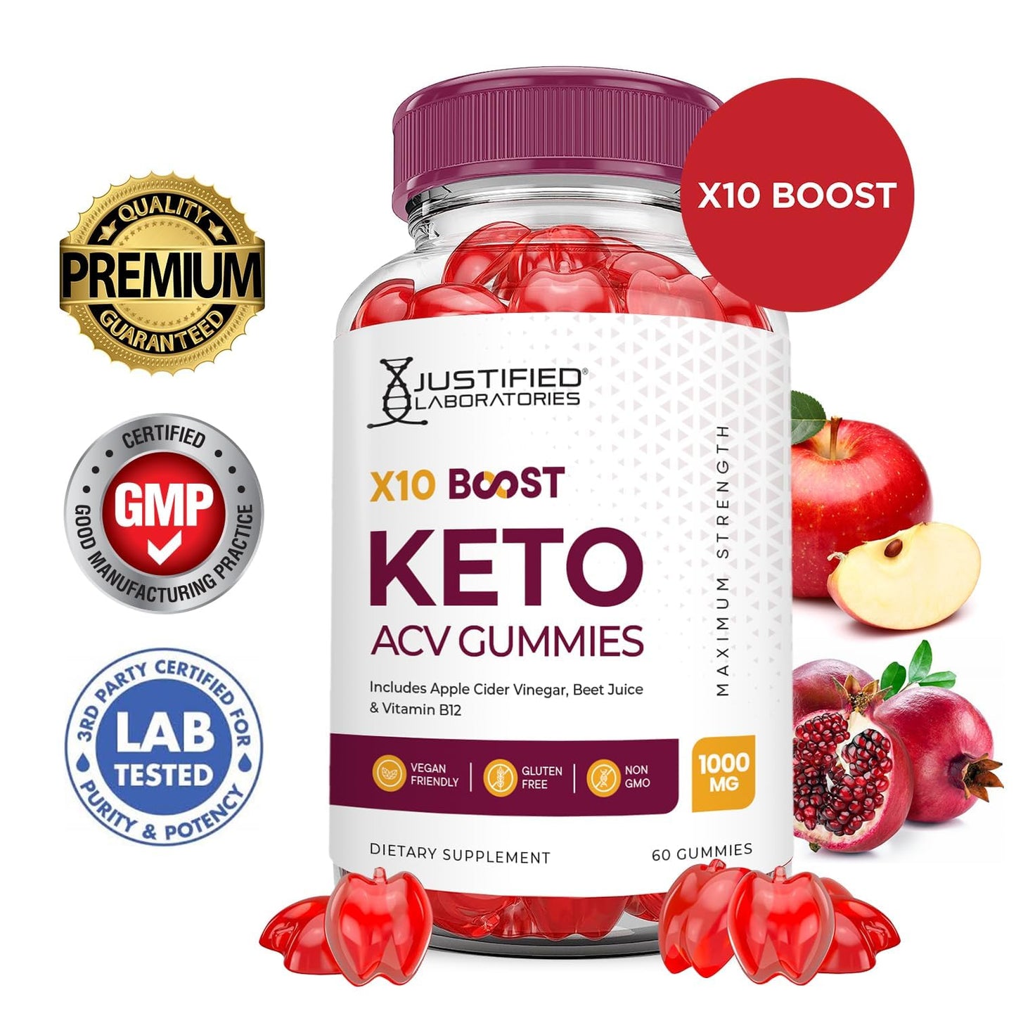 Justified Laboratories X10 Boost Keto ACV Gummy 60 Count