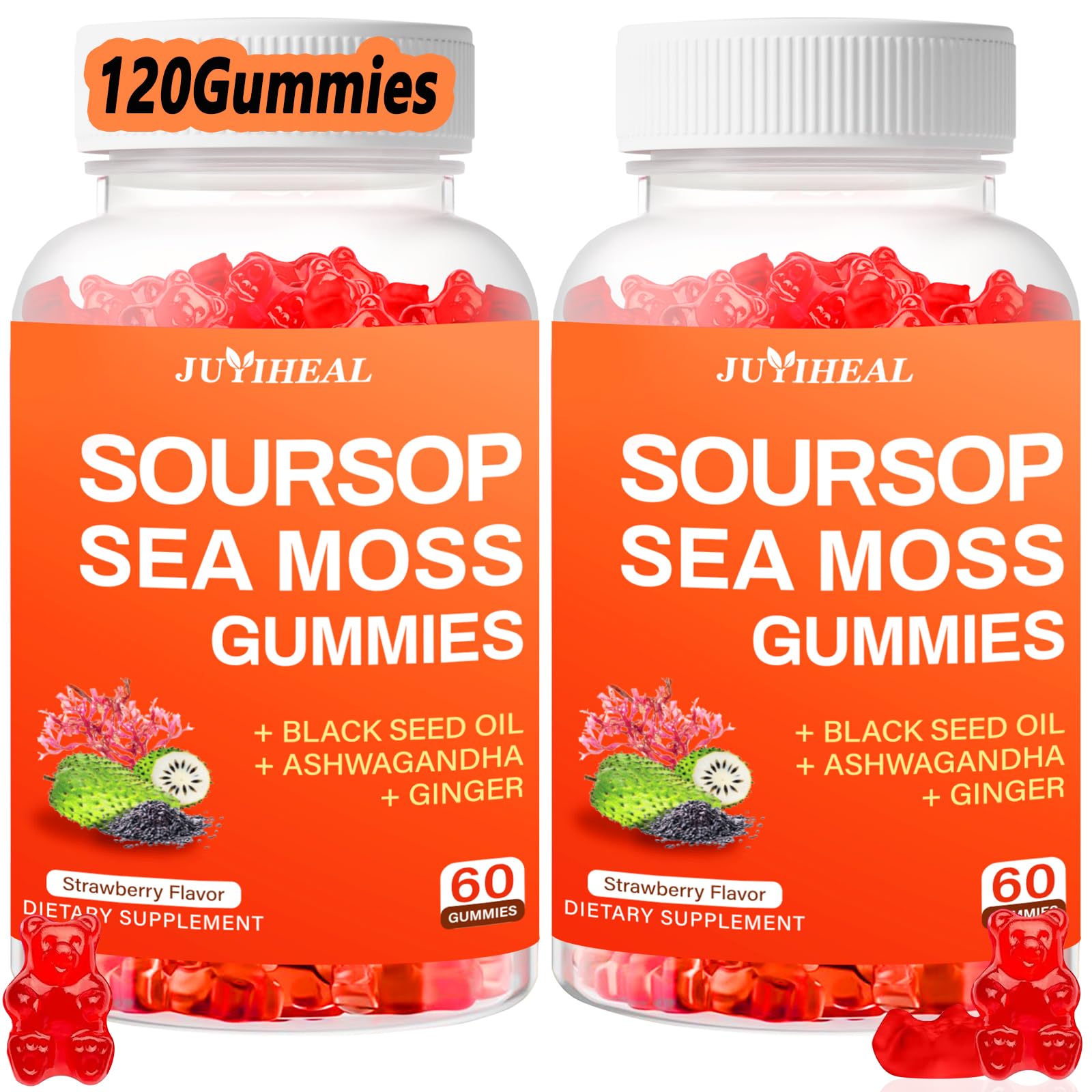 JUYIHEAL Soursop Graviola with Sea Moss Gummies, 10-in-1 Soursop Gummies with Vitamin C, Zinc for Immunity and Antioxidant, 60 Capsules