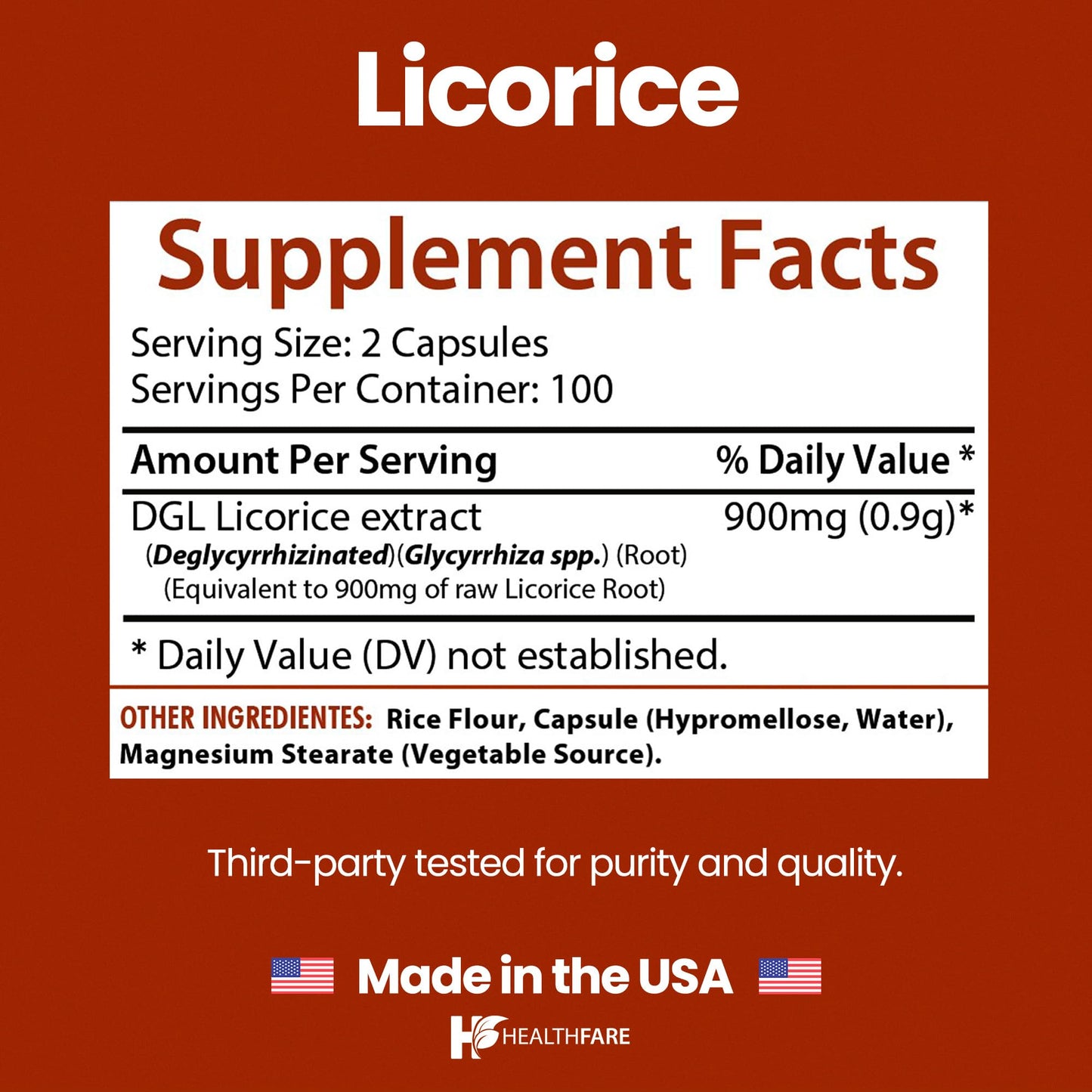Healthfare Licorice Root Extract 900mg Capsules, 200