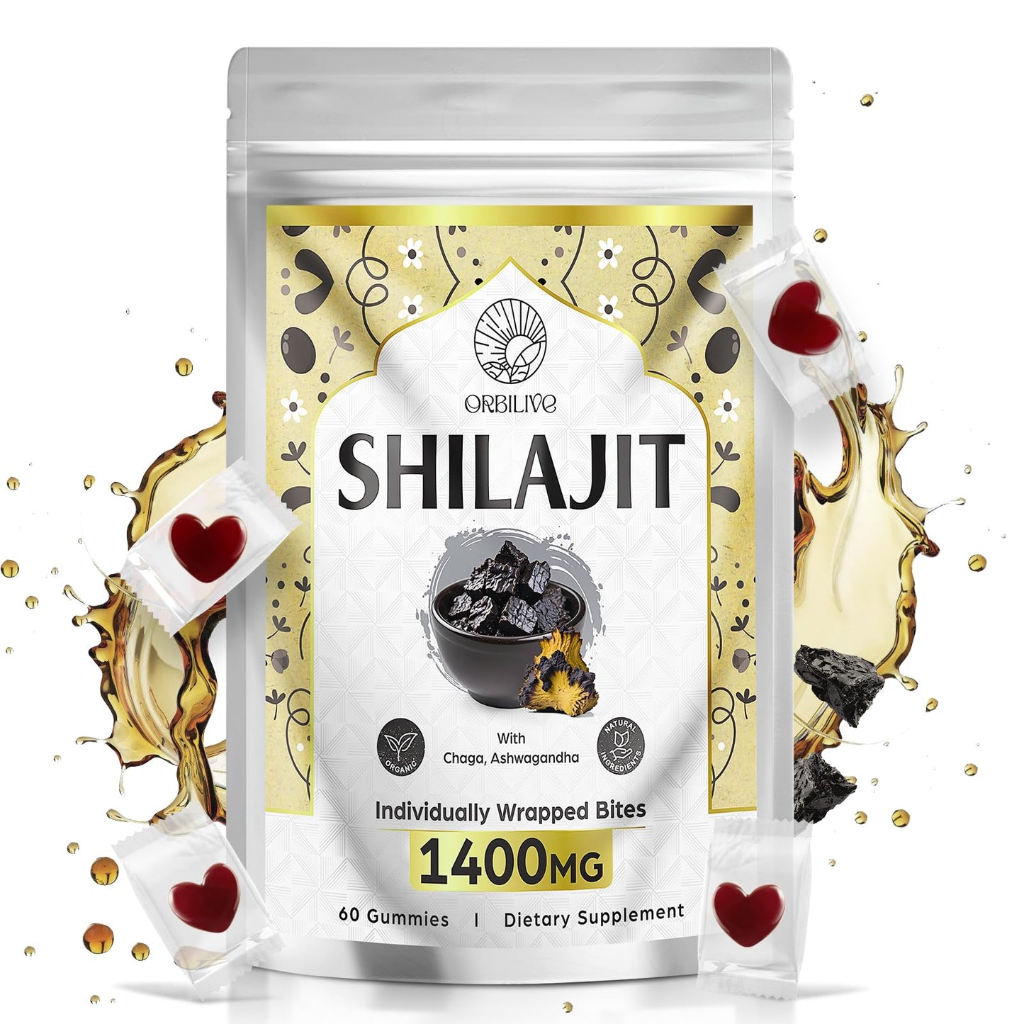 ORBILIVE Shilajit Gummies with Ashwagandha, Himalayan Organic, 1400 mg, 60 Count