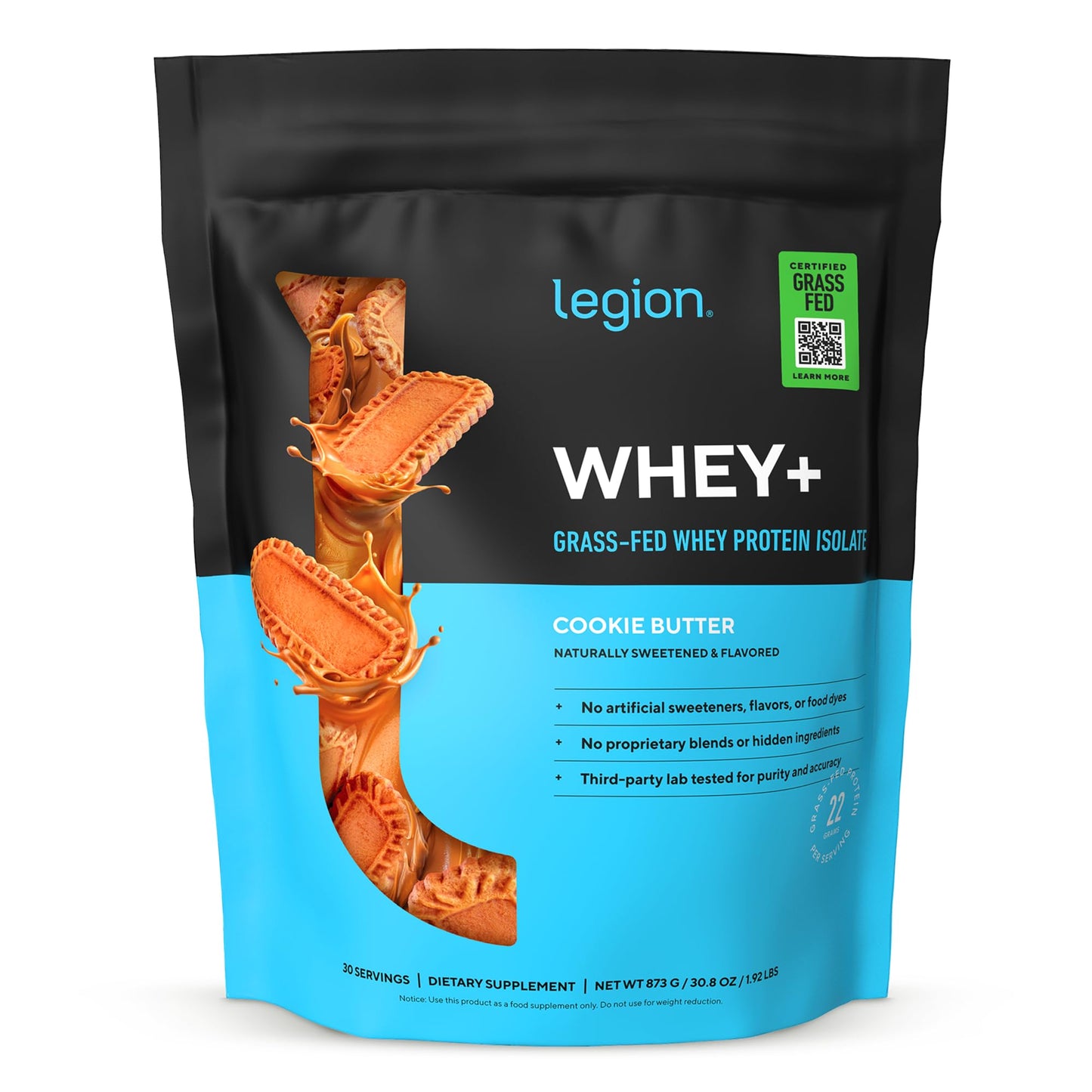 LEGION Whey+ Protein Isolate from Grass Fed Cows (Cookie Butter) Powder, 30 Servings