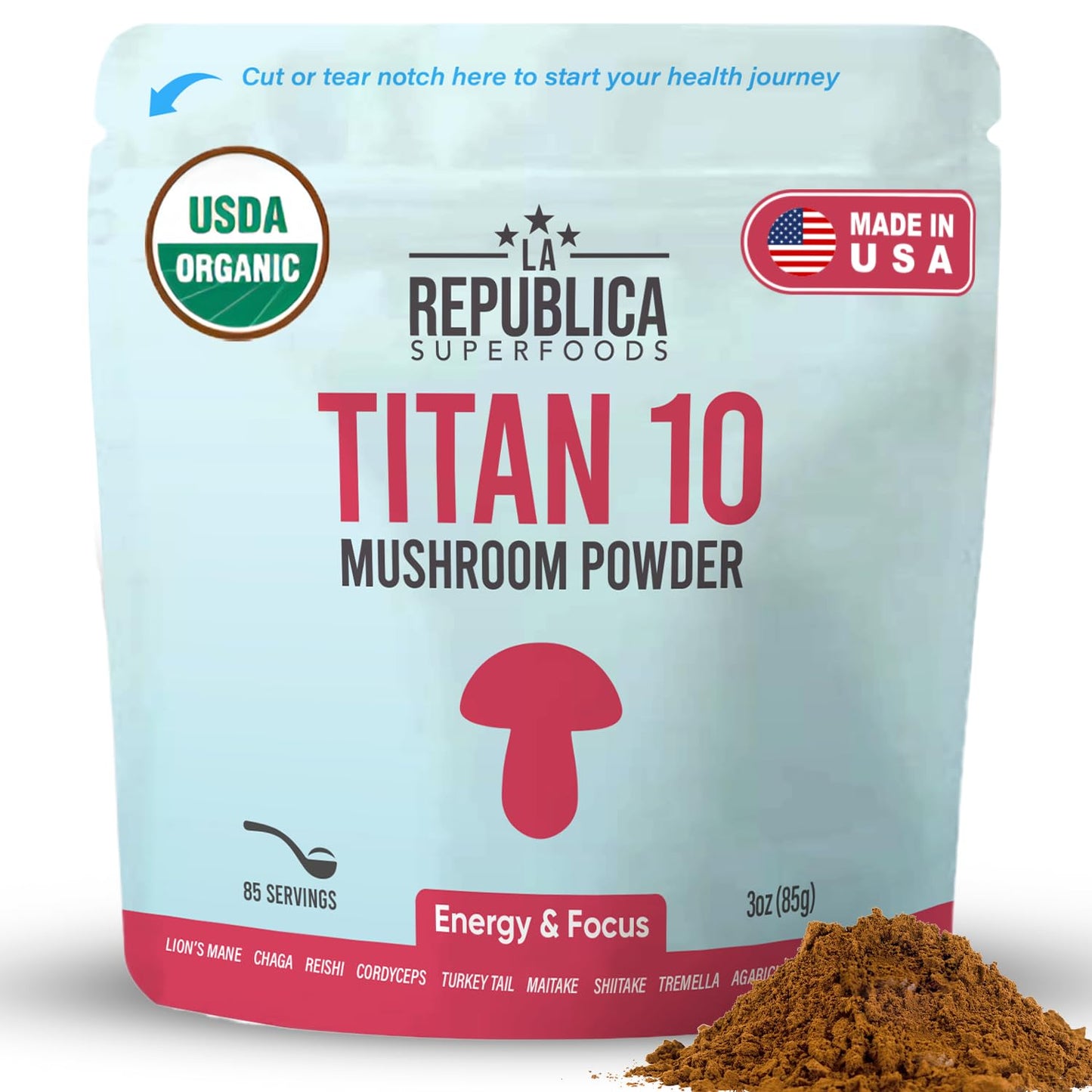 LRLA SUPERFOODS La Republica Titan10 Organic Mushroom Powder, 3 oz
