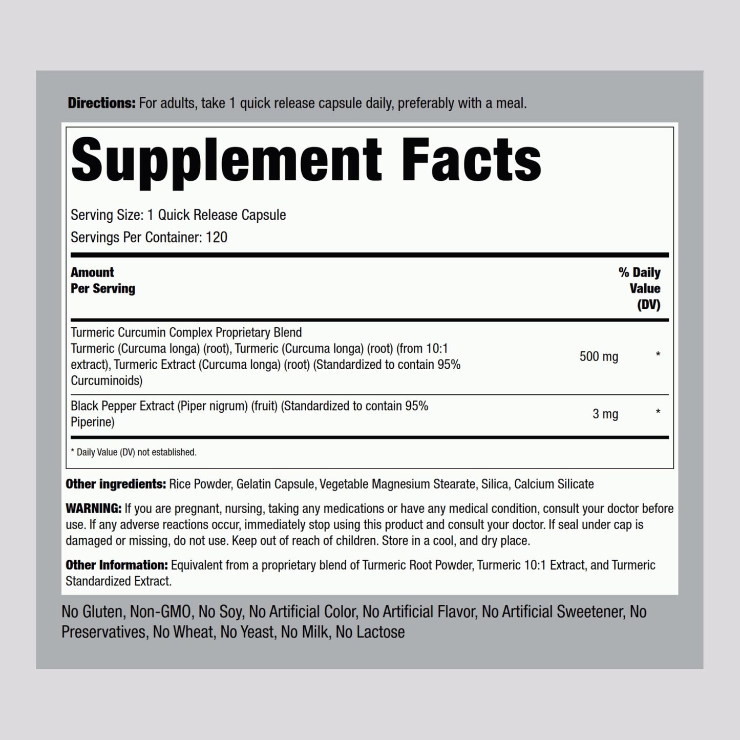 Piping Rock Turmeric Curcumin with Black Pepper 120 Capsules