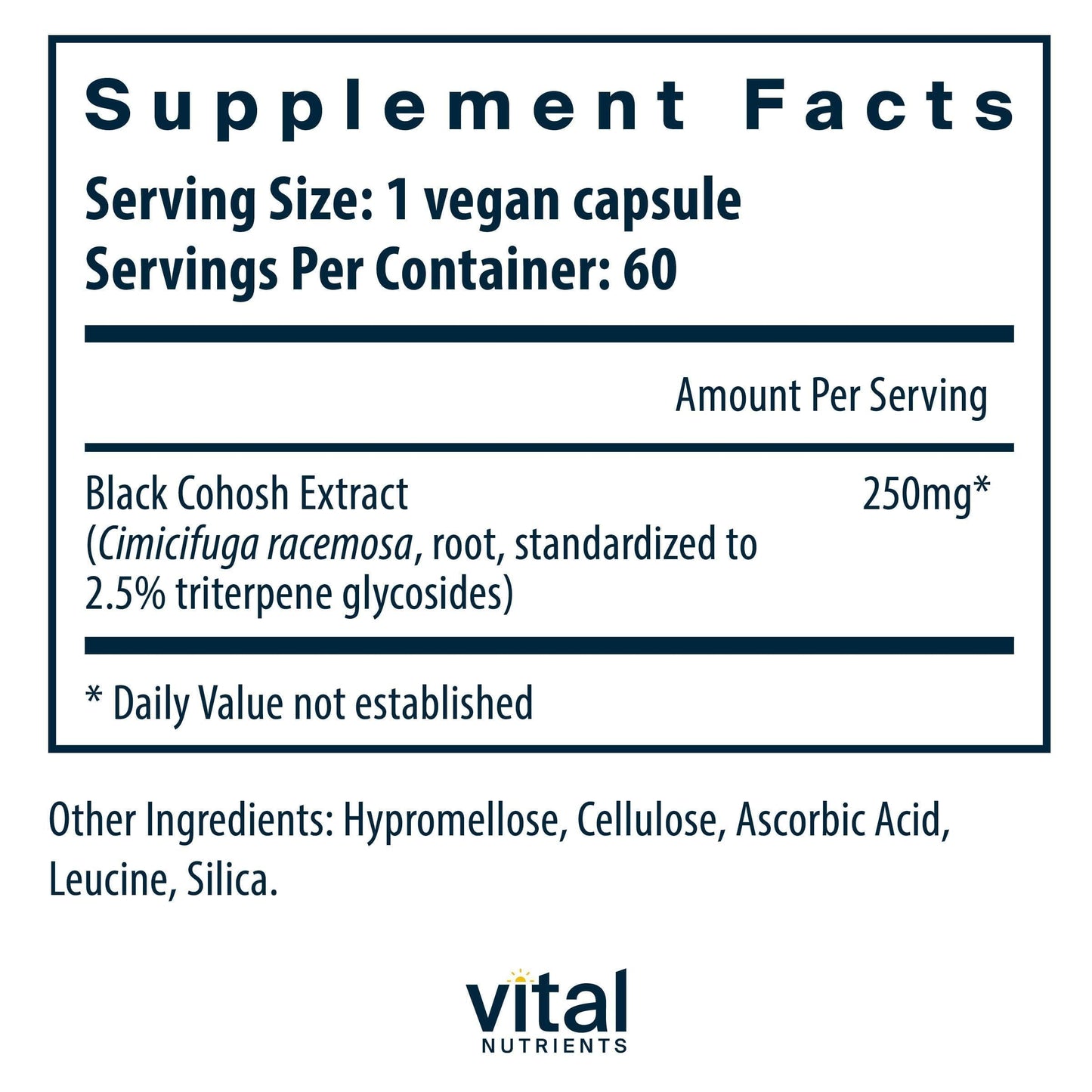 Vital Nutrients Black Cohosh Extract 250mg Capsule 60 Capsules