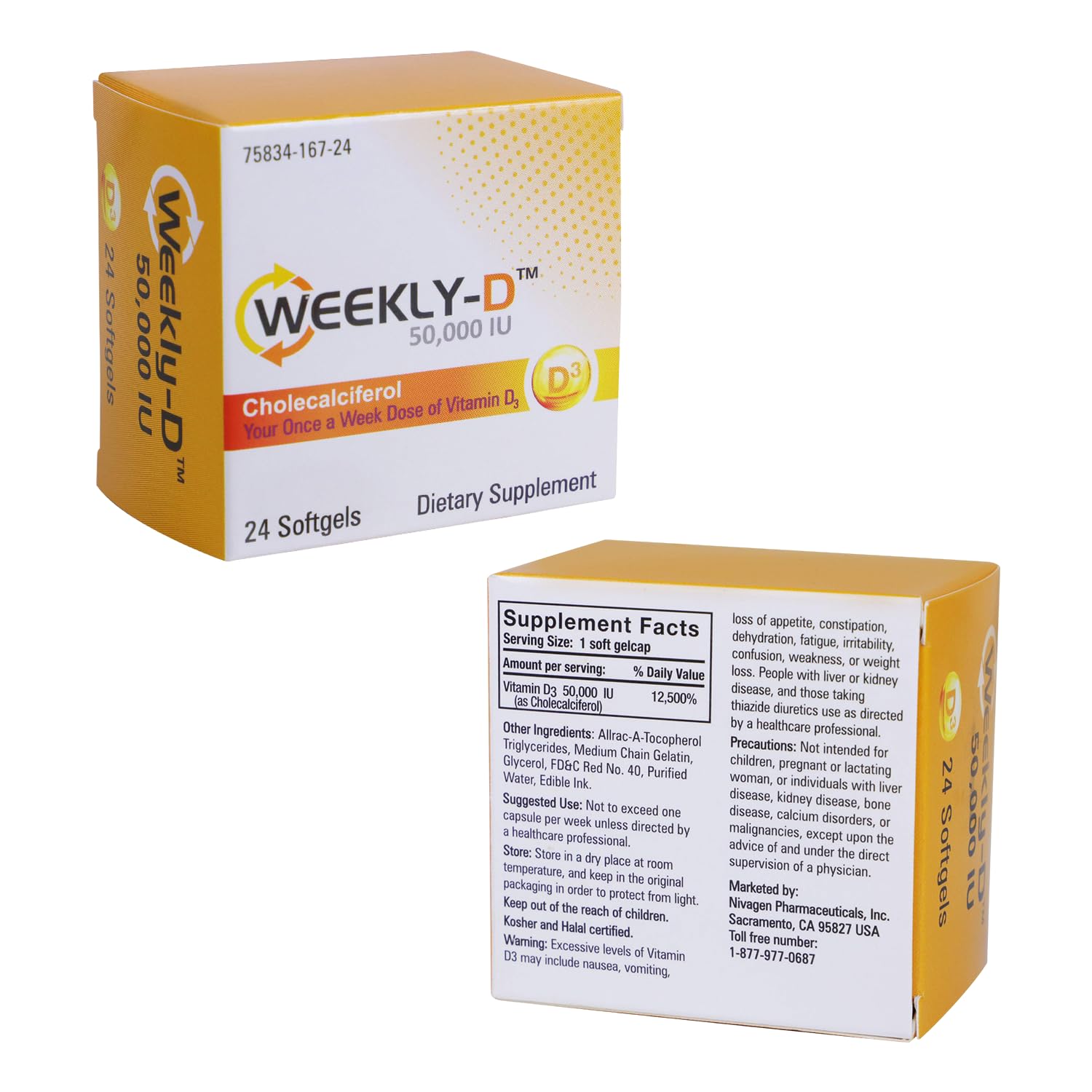 Nivagen Weekly-D Vitamin D3 50,000 IU Softgels, 24 Count