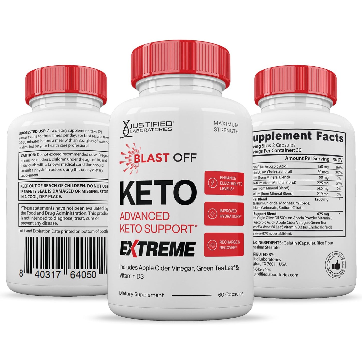 Justified Laboratories Blast Off Keto ACV Extreme Capsules, 60 Count