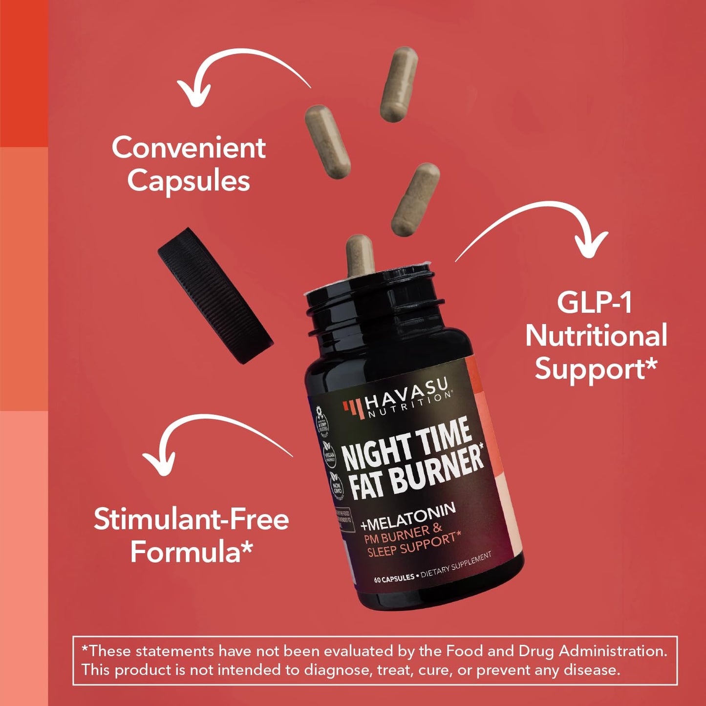 HAVASU NUTRITION Night Time Fat Burner Capsules - Appetite Suppressant for Weight Loss with White Kidney Bean and Melatonin - 60 Count