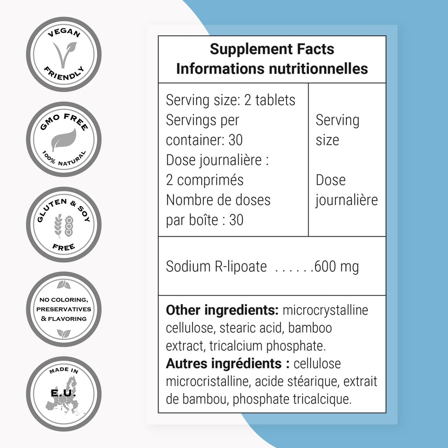 Supersmart Sodium R-Lipoate 600mg per Day (R-Alpha Lipoic Acid) Antioxidant Supplement, 60 Tablets