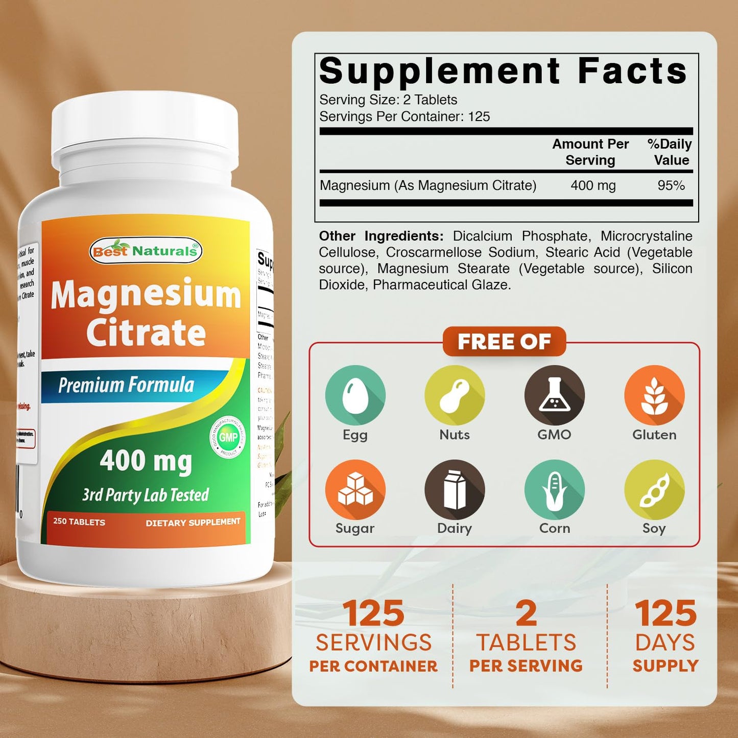 Best Naturals Magnesium Citrate Tablet, 250 Count