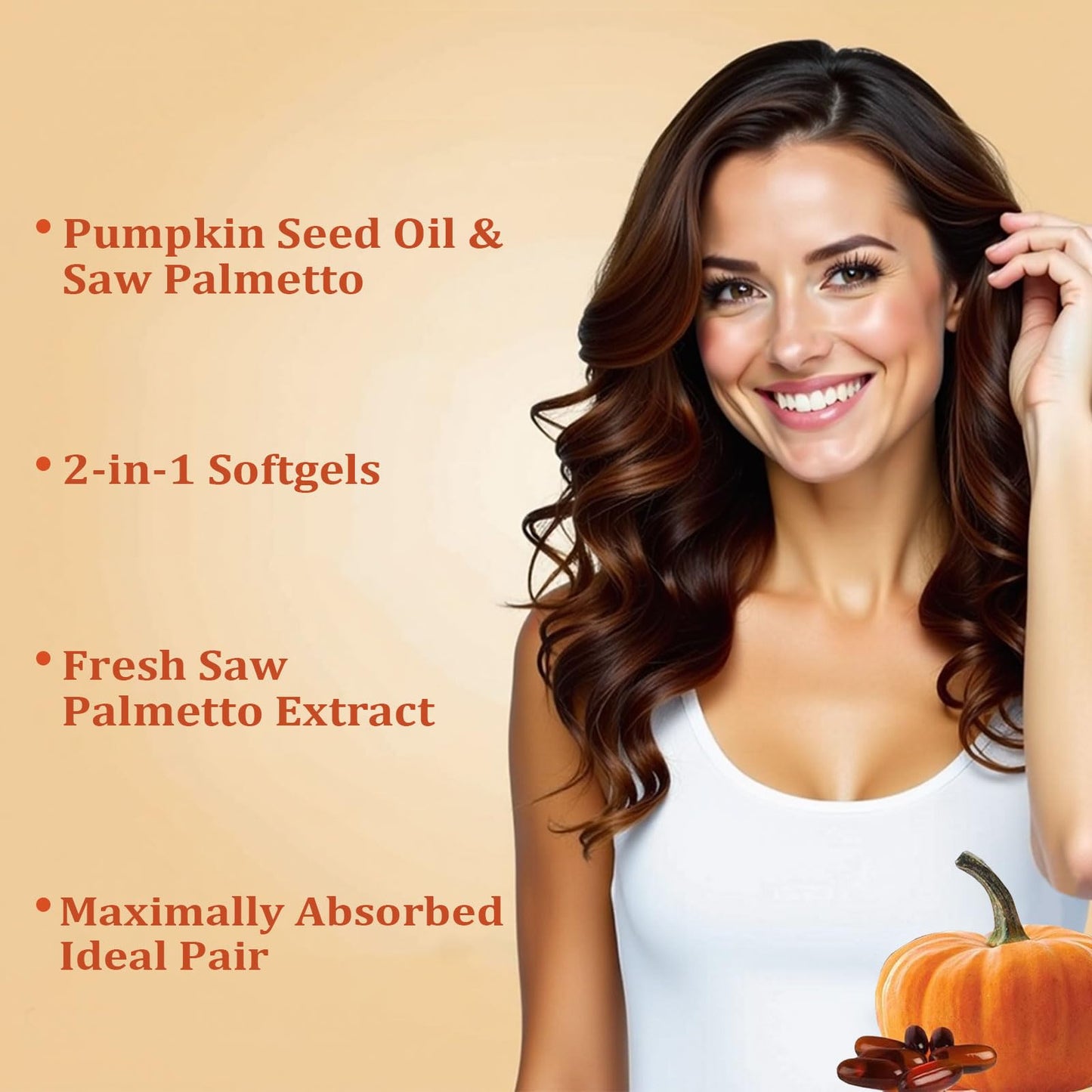 Hanachi Ovela Pumpkin Seed Oil Capsules, 2-in-1 Formula with Saw Palmetto for Hair Growth & Scalp Health, Capsule, 200 Softgels