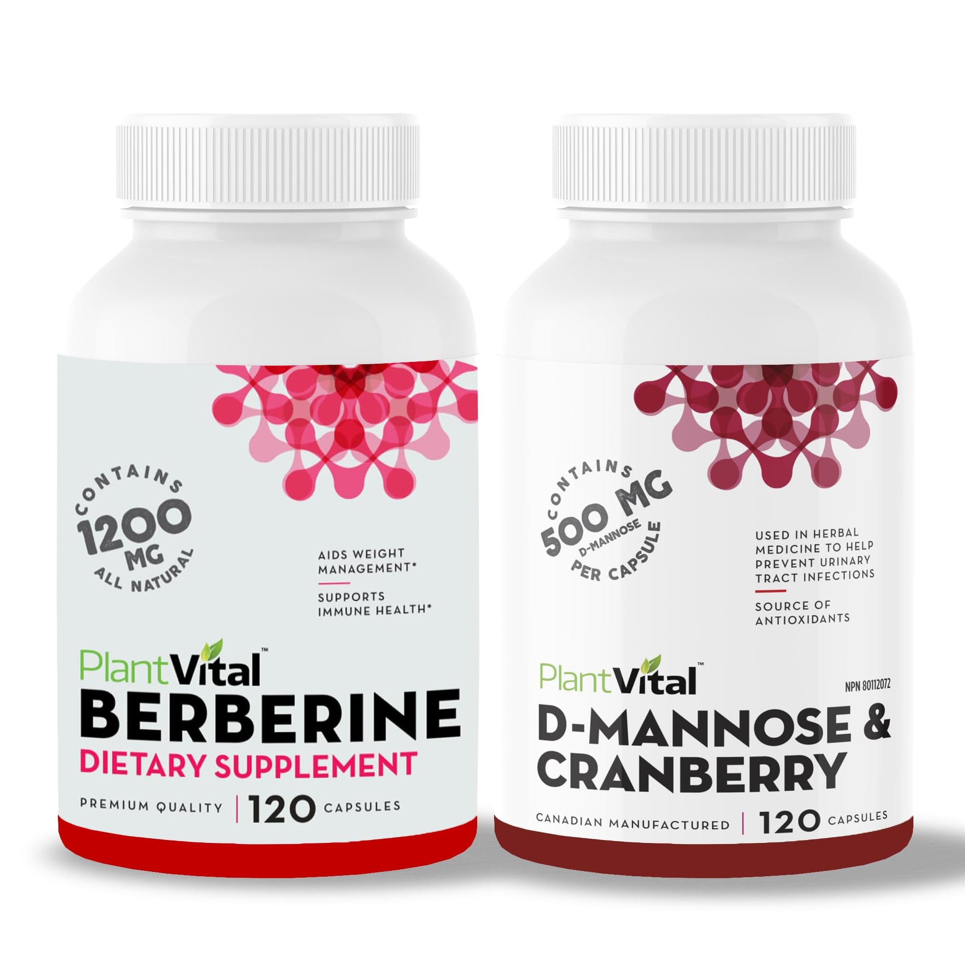 Plantvital Bundle Power Duo Berberine 500mg & D Mannose with Cranberry 1000mg, 240 Capsules