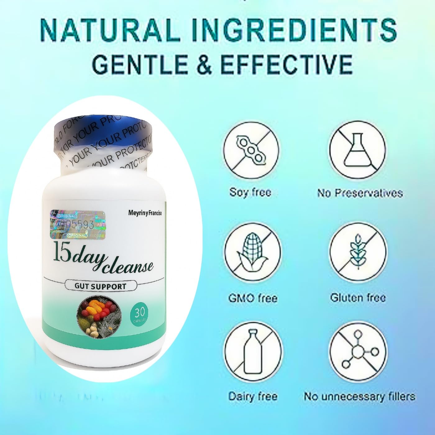 Meyrin y Francisco 15 Day Cleanse Gut and Colon Support Advanced Gut Cleanse Detox for Women & Men with Senna, Cascara Sagrada & Psyllium Husk, 30 Capsules