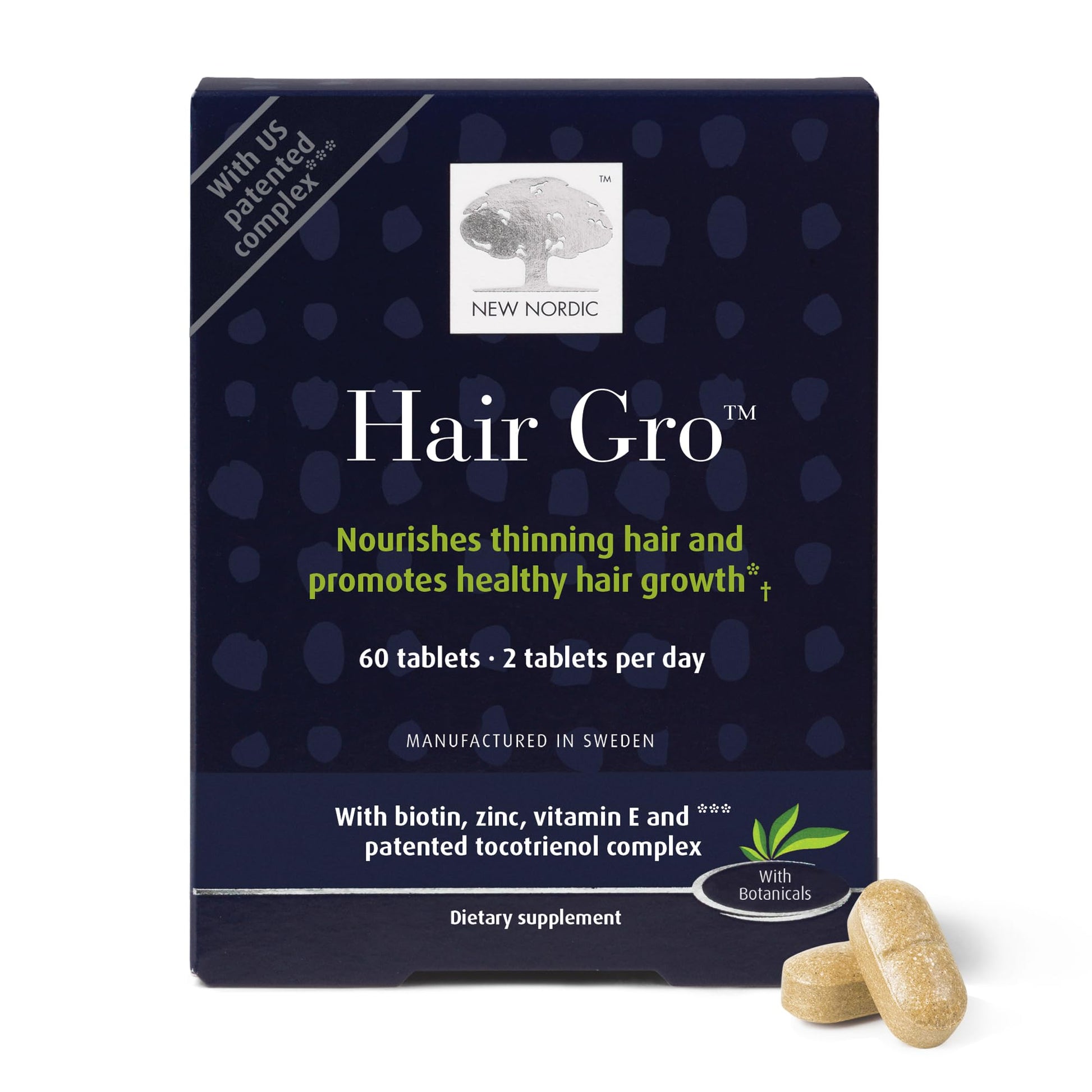 NEW NORDIC Hair GRO Tablets Biotin & Tocotrienol Complex, 60 Tablets