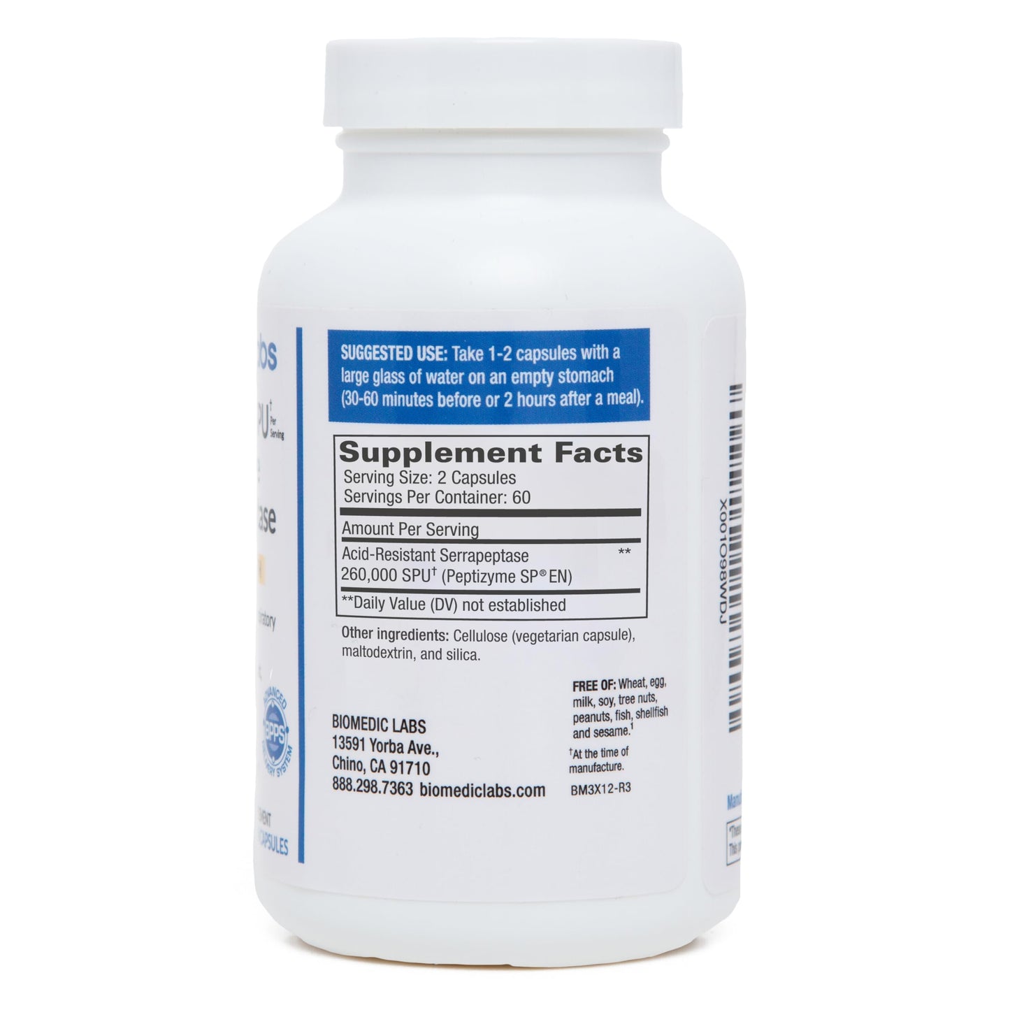 Biomedic Labs RX Serra-RX 260,000 SU Serrapeptase Capsule 120 Count