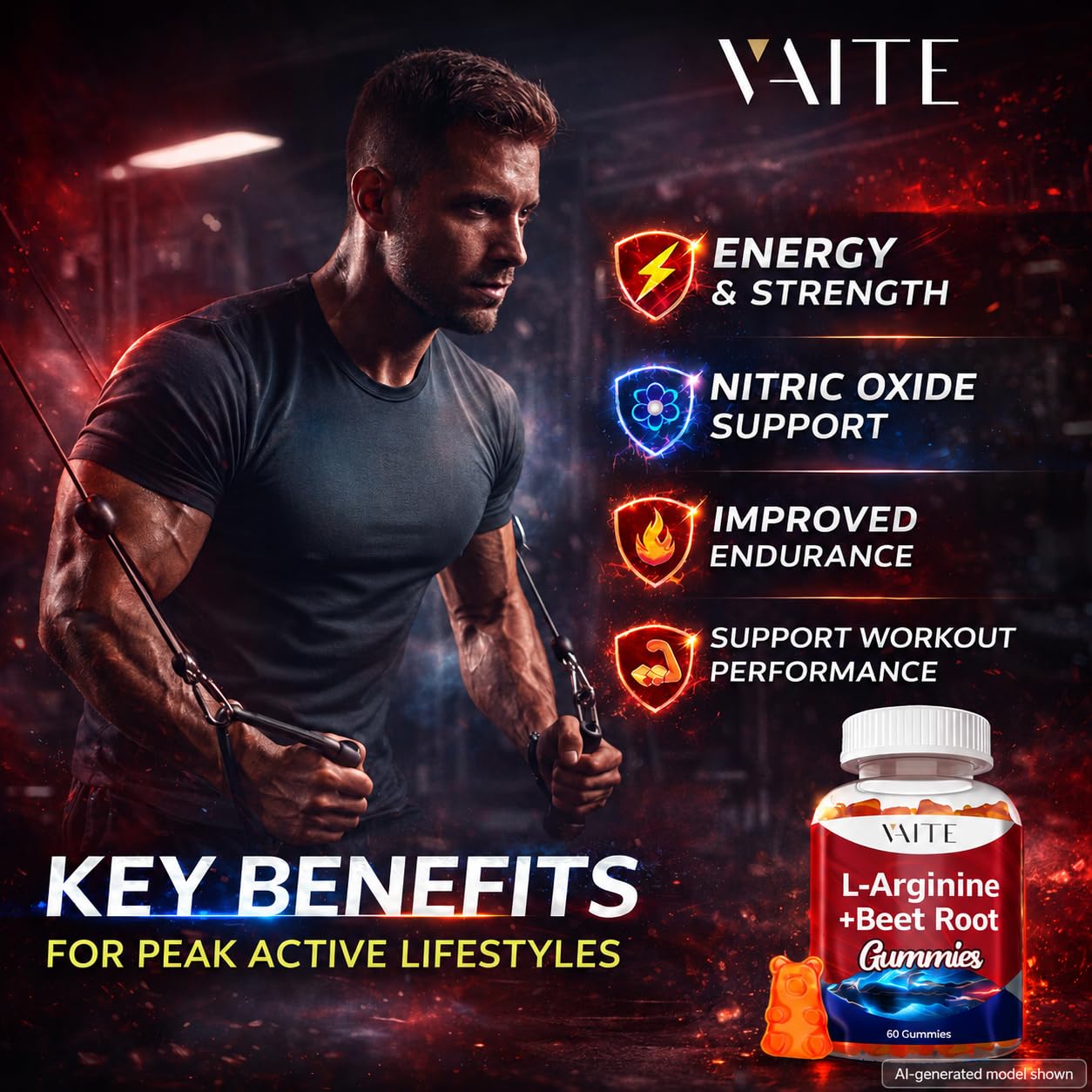 VAITE L-Arginine Supplement Beet Root Gummies Gummy 60 Count
