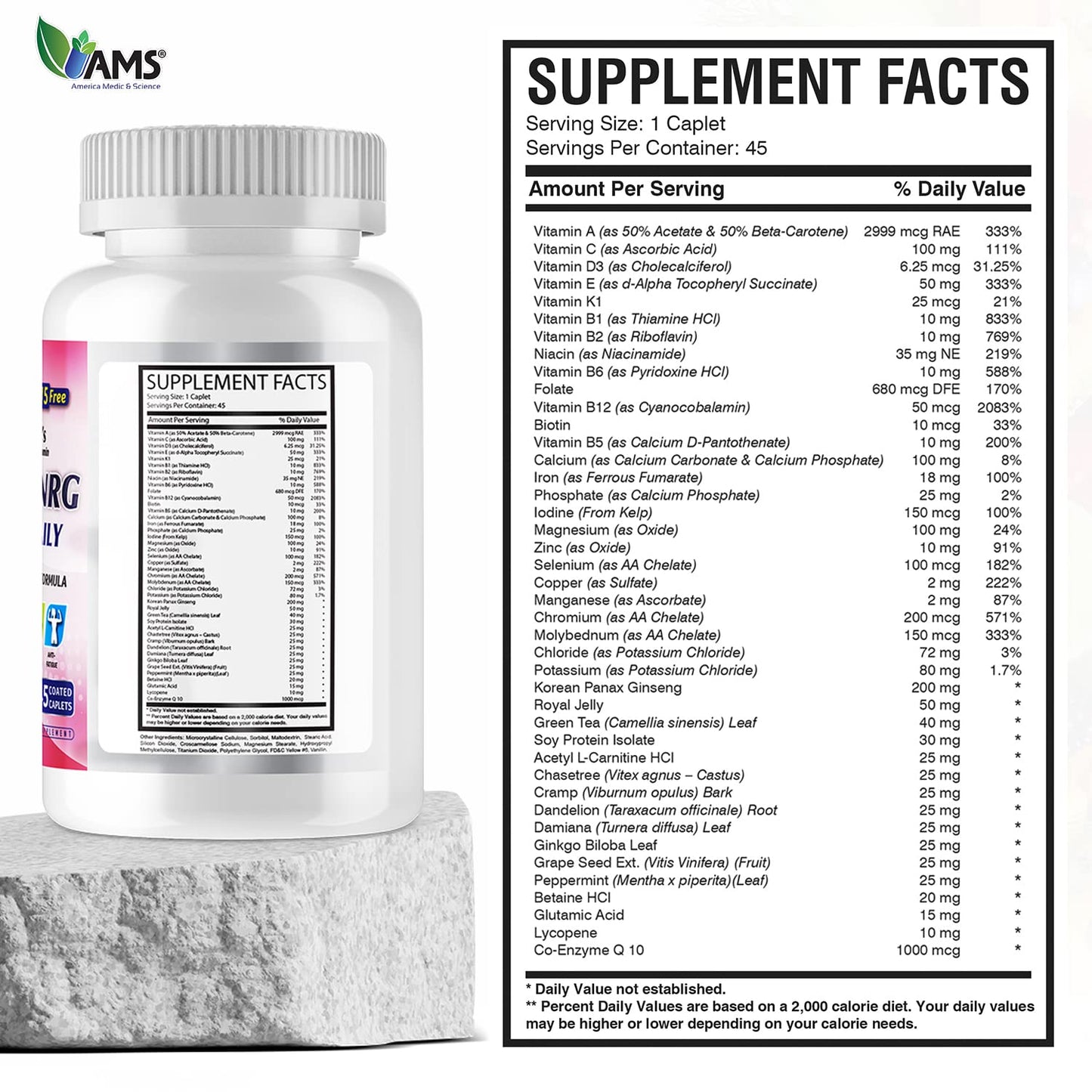 America Medic & Science Multivitamins for Women Multi-NRG Capsules, 45 Count