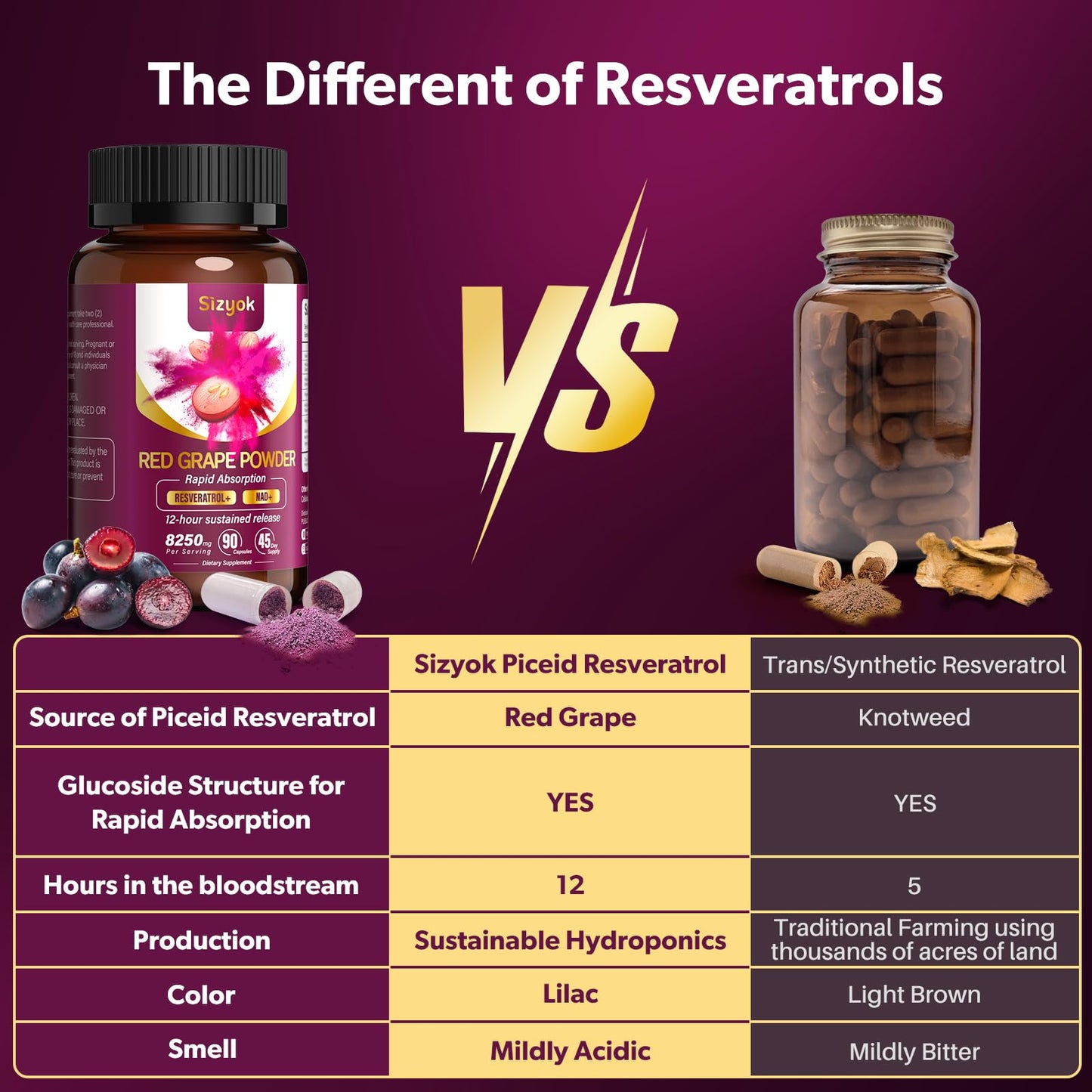 Sizyok Piceid Resveratrol Supplement and NAD+ Cell Regenerator Capsule 90 Count