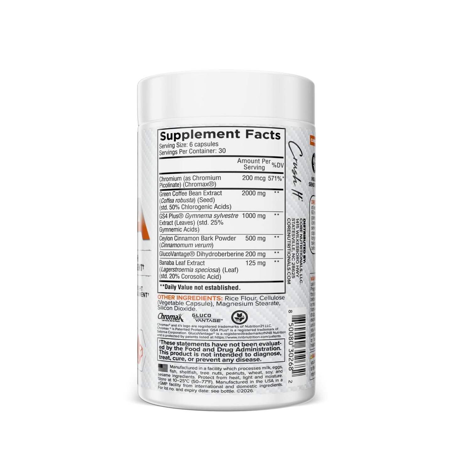 Core Nutritionals GDA Berberine, Cinnamon, Chromium & Gymnema Capsule 180 Count