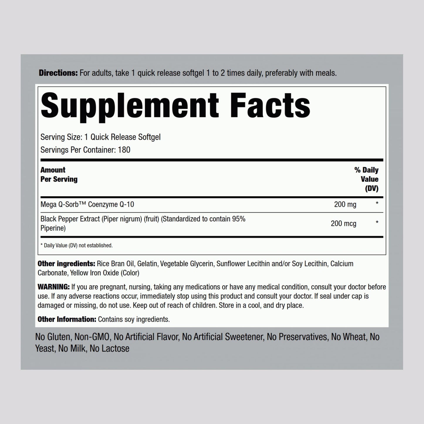 Piping Rock CoQ10 200mg Softgels 180 Count