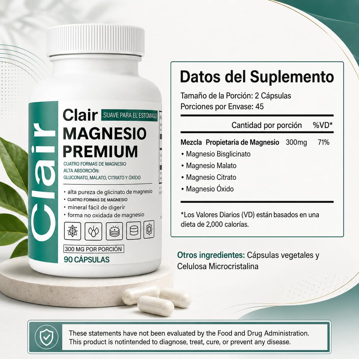 Optifusion Clair Magnesium Glycinate Premium Capsules, 90 Count
