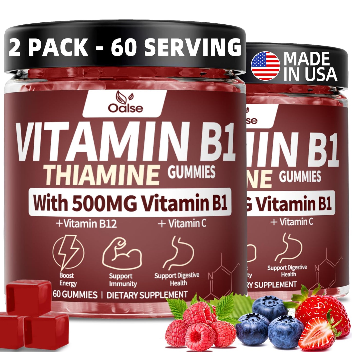 OALSE Thiamine Vitamin B1 Gummies 120 Count