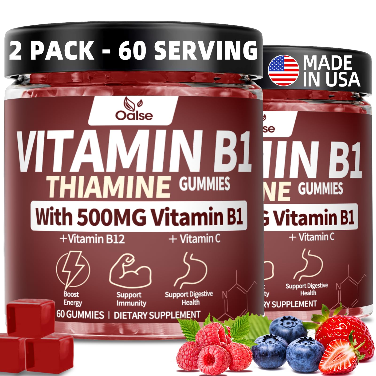 OALSE Thiamine Vitamin B1 Gummies 120 Count