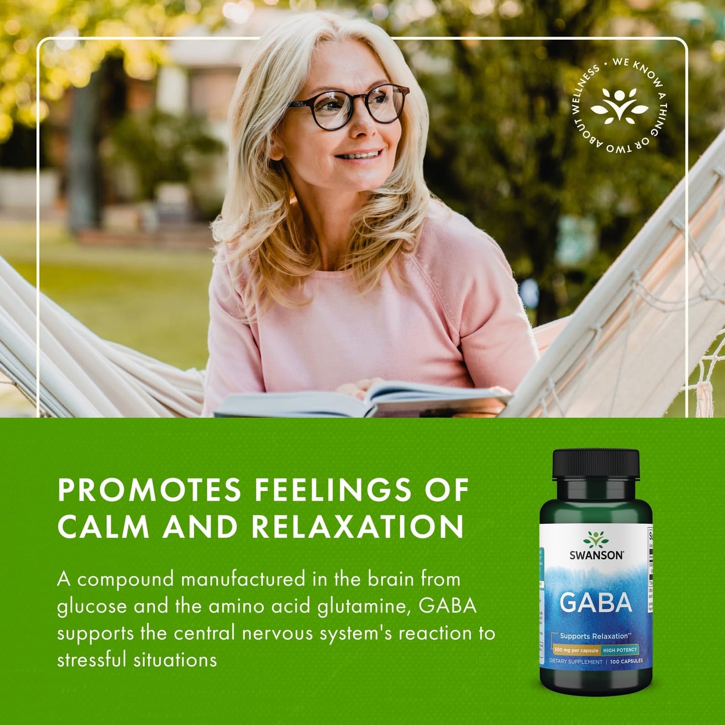 Swanson GABA 500mg Capsules, 100 Count
