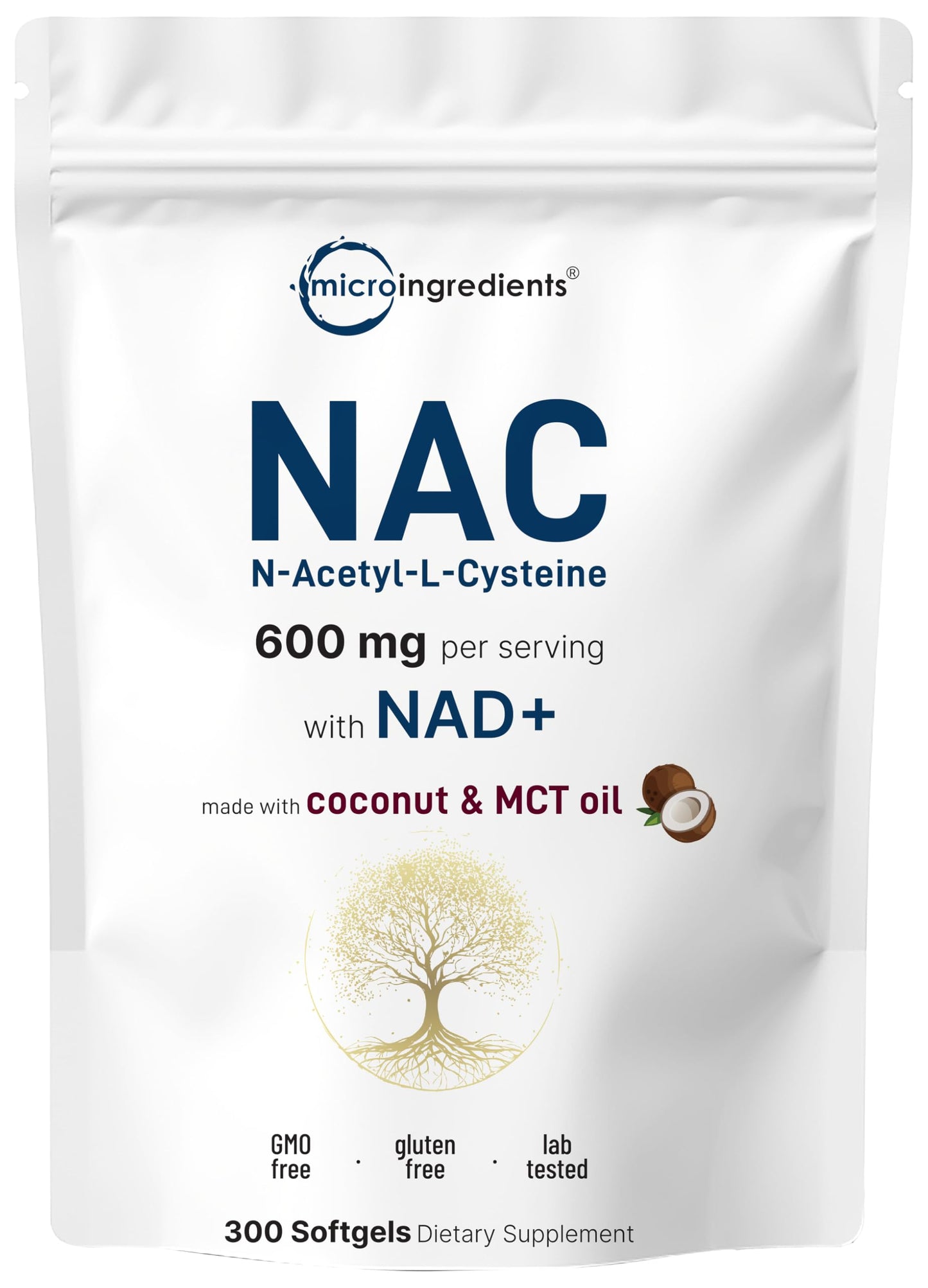 Micro Ingredients NAC 600mg with NAD+ Softgels, 300 Count