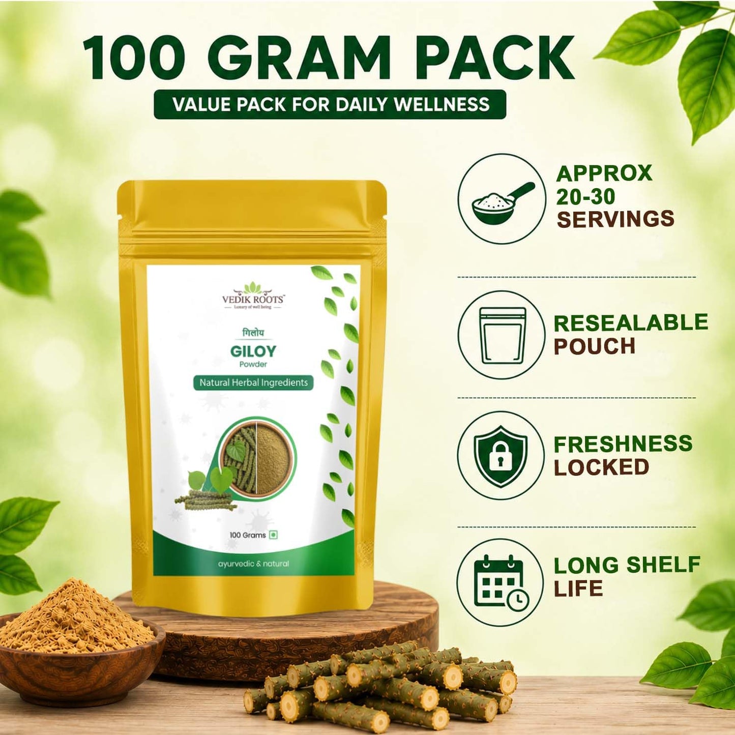 VEDIKROOTS Giloy Powder 3.52 Ounces