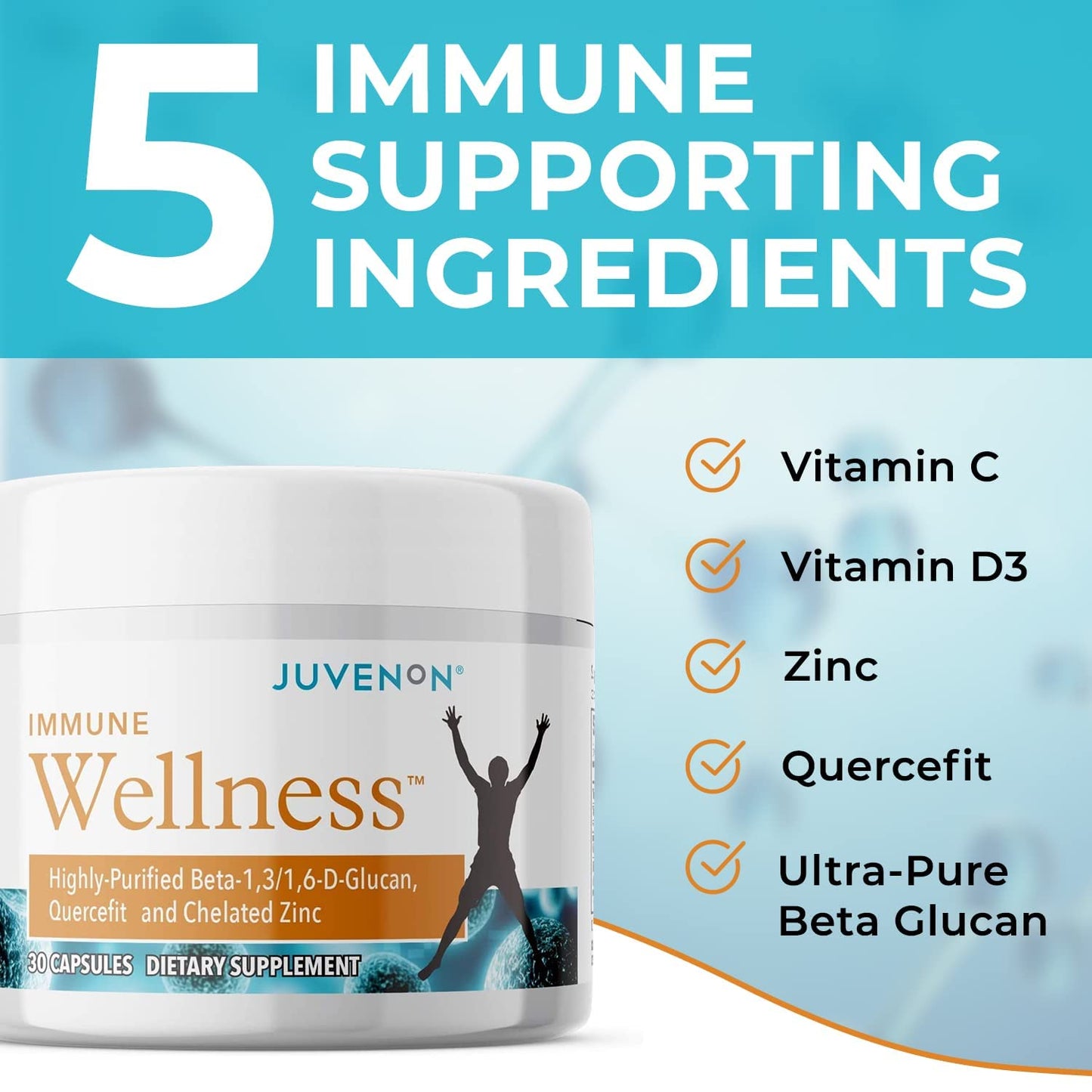 Juvenon Immune Wellness Defense Supplement with Vitamin C, Chelated Zinc Immune Booster Antioxidant Benefits for Adults, Healthy Aging, Heart Health, 1 Capsule