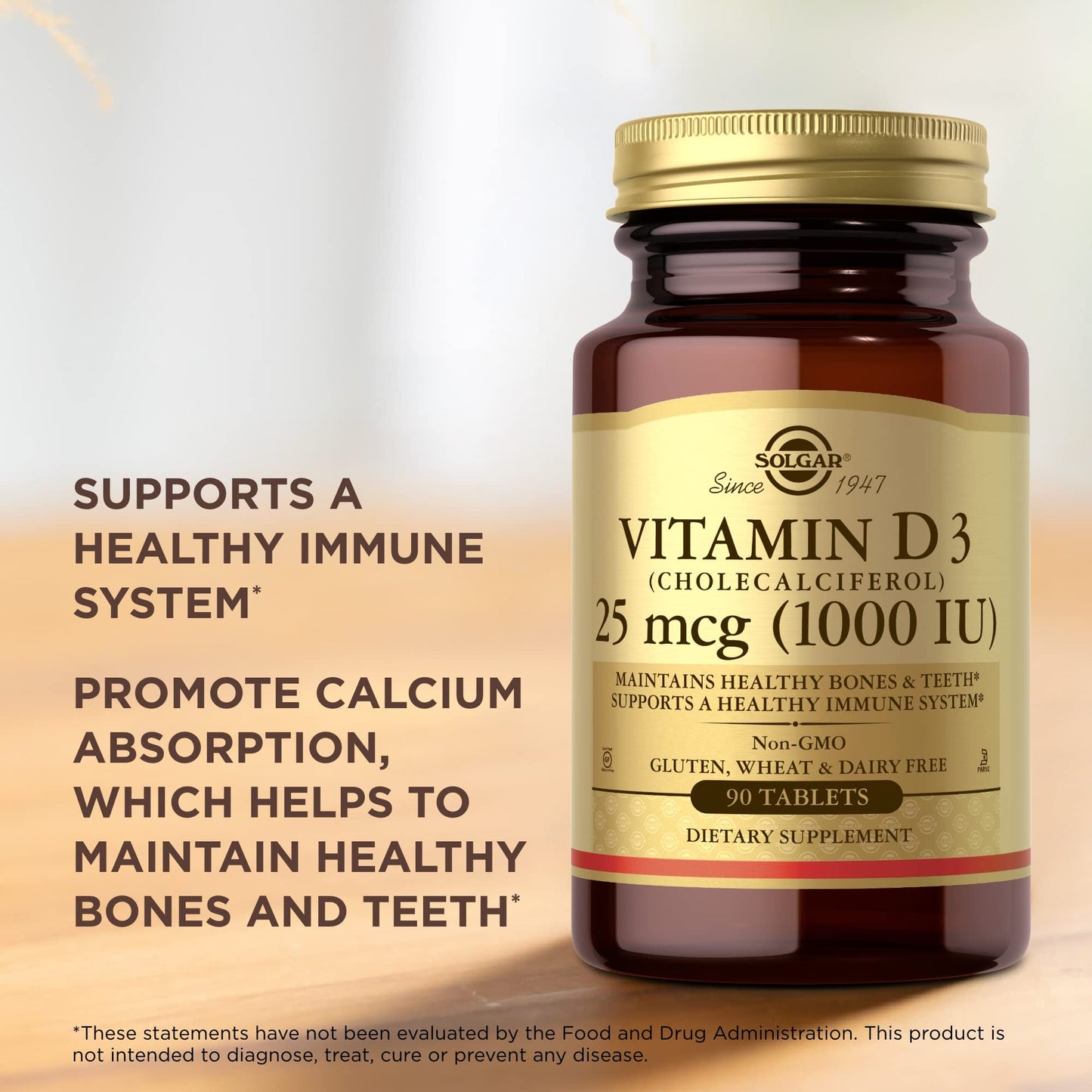 Solgar Vitamin D3 1000 IU Tablets, 90 Count