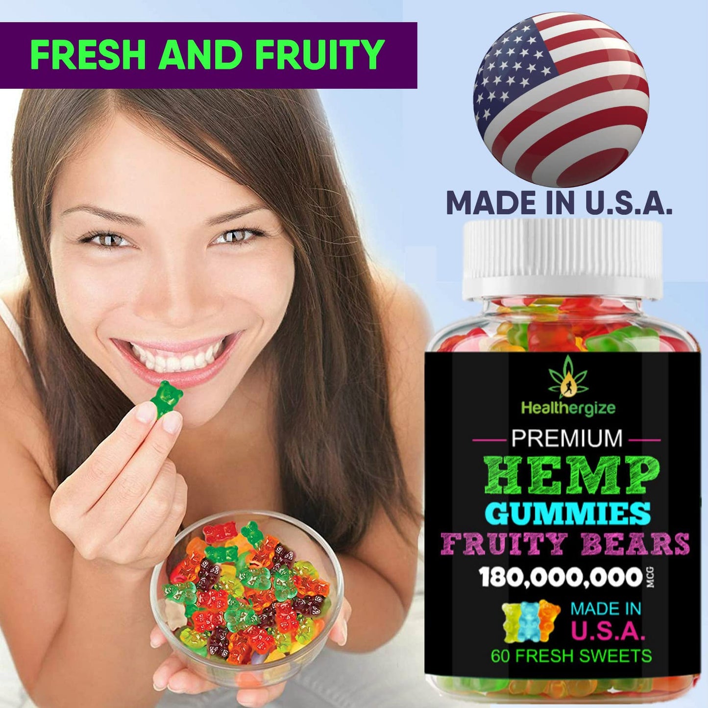 Healthergize Hemp Gummies for Sleep, Gummy, 180 Count