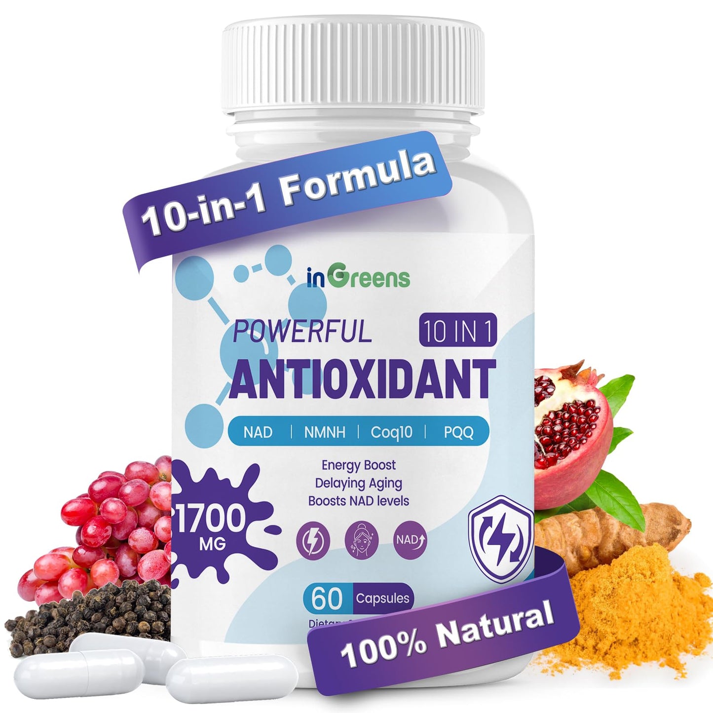 inGreens 10-in-1 Antioxidants Supplement Capsules, 60 Count
