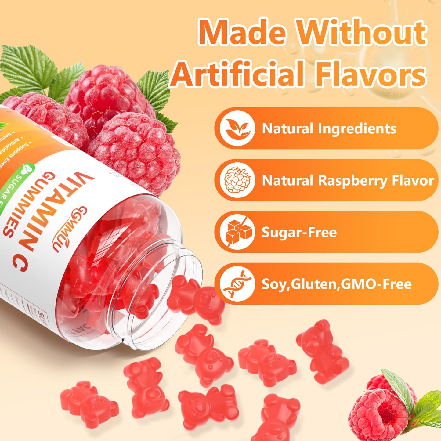 GGMMUU Sugar Free Vitamin C Gummies 250mg Chewable Gummy, 60 Count