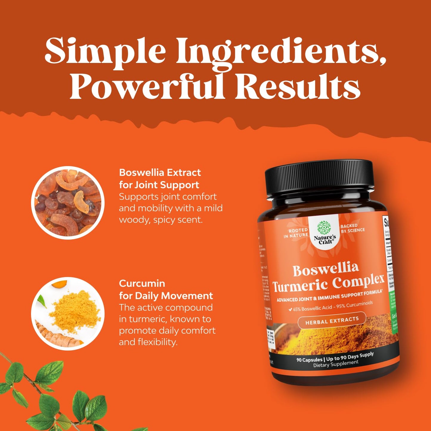 Natures Craft Boswellia Extract with Turmeric Capsules 500mg per Serving, 90 Count