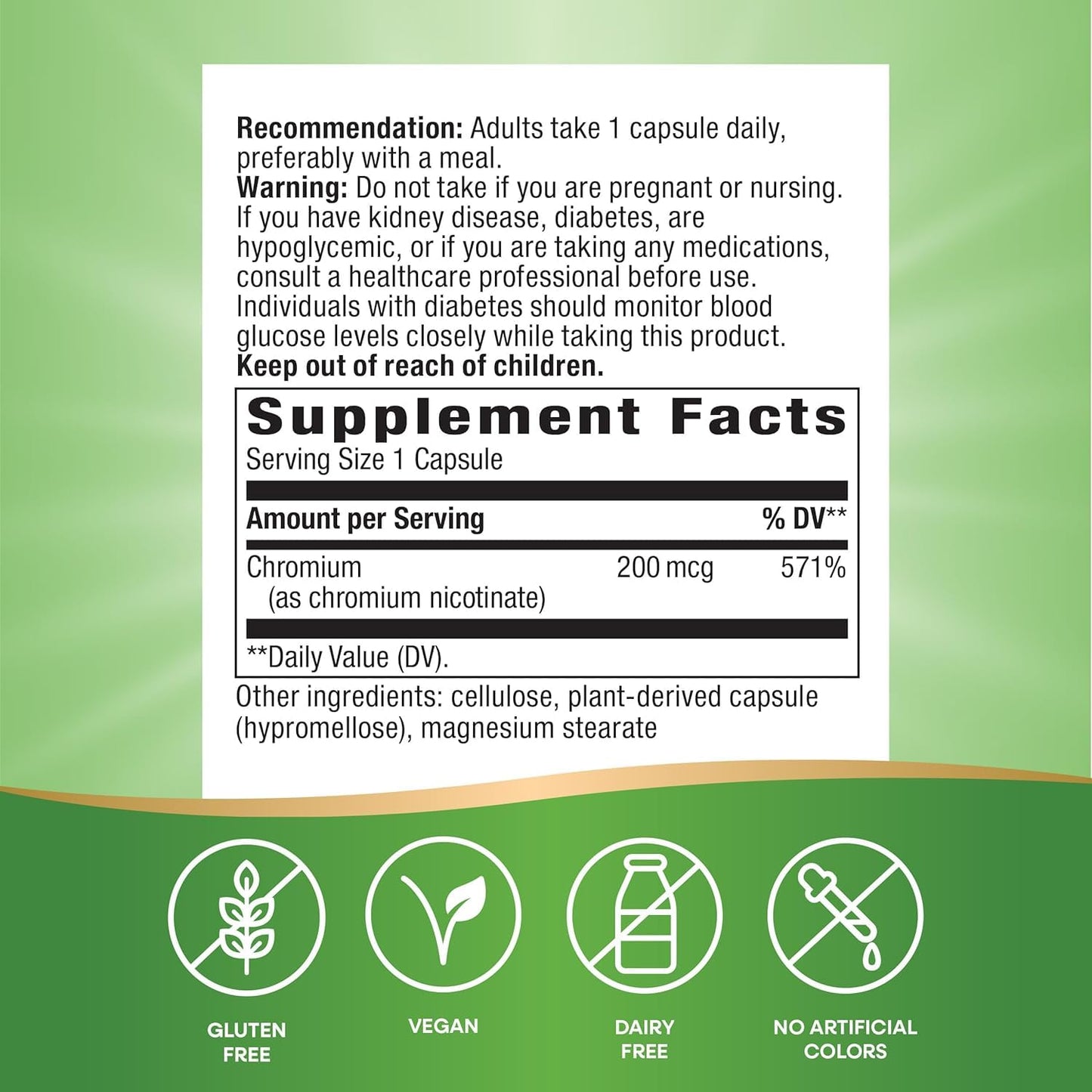 Nature's Way GTF Chromium Capsules, 200 mcg per Serving, 100 Vegan Capsules