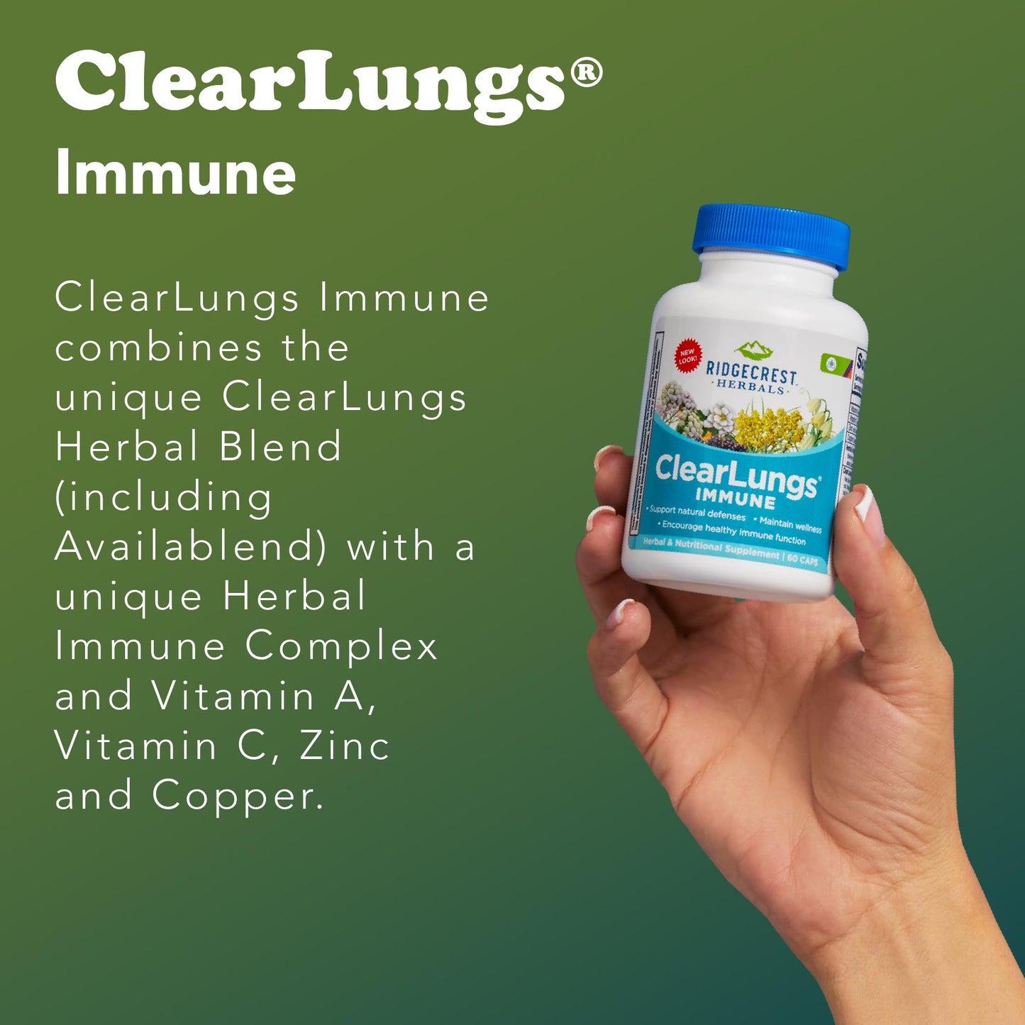 RidgeCrest Herbals ClearLungs Immune, Lung Support Supplement Capsules 60