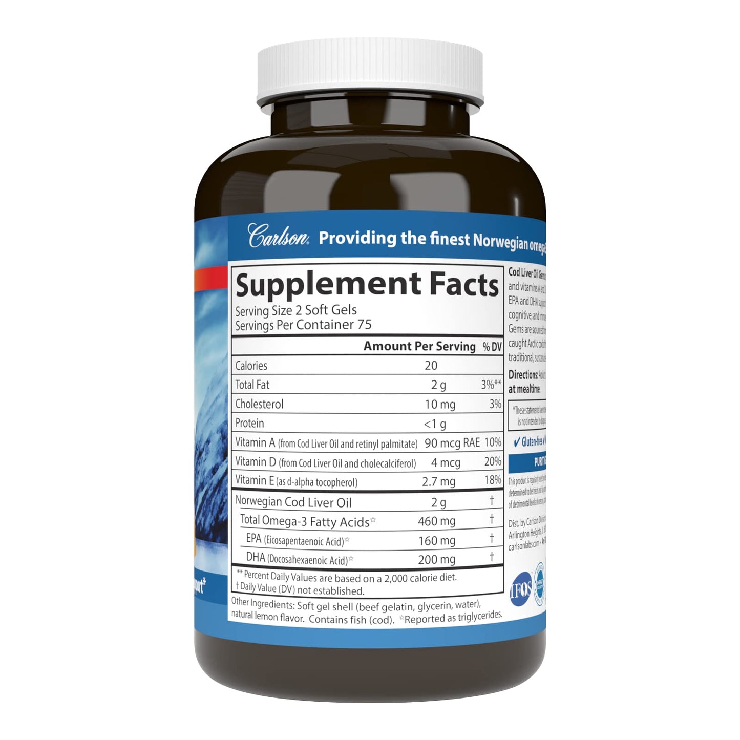 Carlson Cod Liver Oil Gems, 150 Softgels