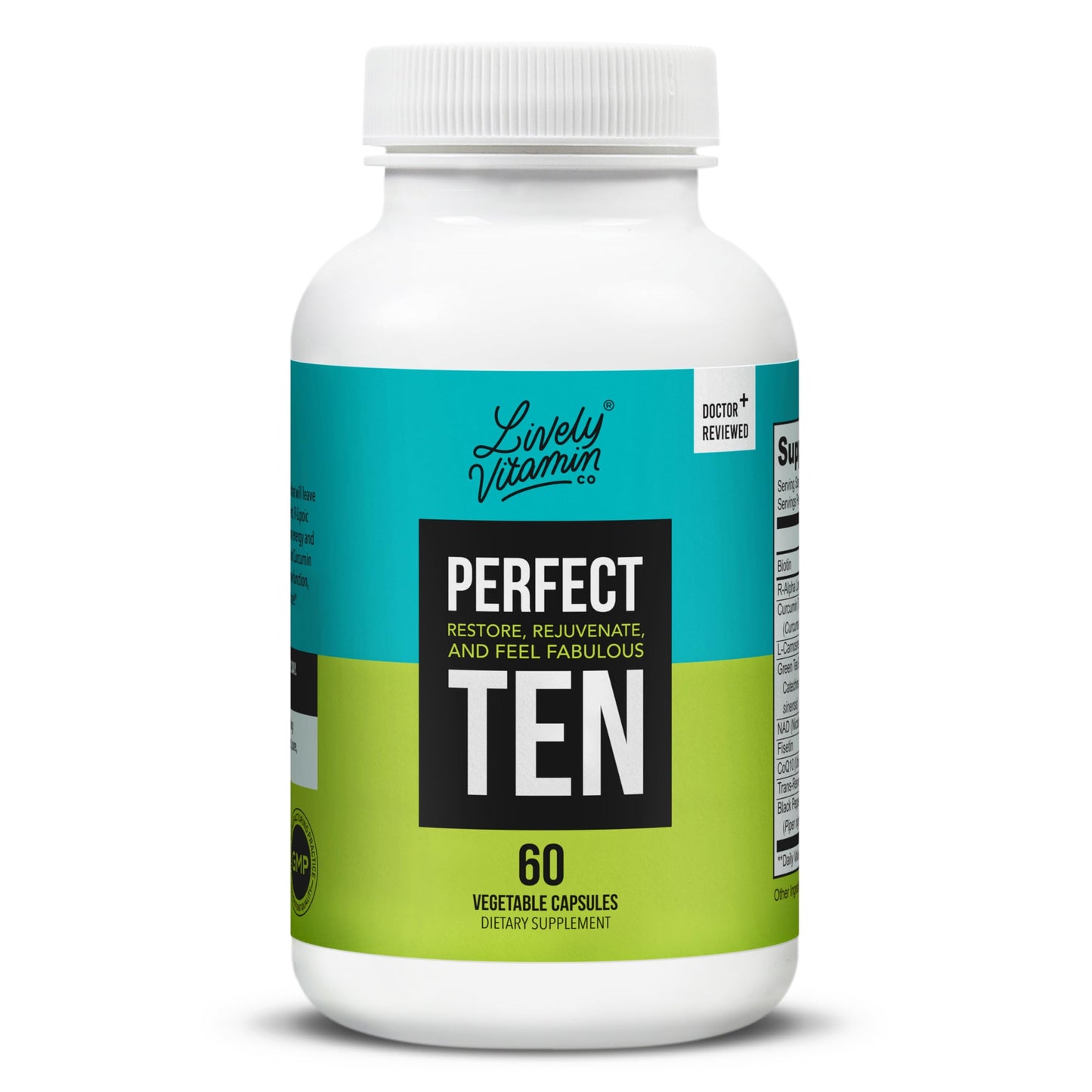 LIVELY VITAMIN CO Perfect Ten - Anti-Aging & Antioxidant Supplement - Biotin & Lipoic Acid - Healthy Hair, Skin, Nails - Energy Boost - Sharper Brain Function - Stronger Immunity - 60 Capsules