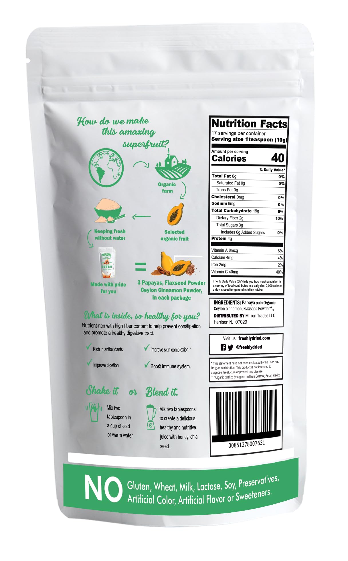 Freshlydried Papaya Digestive Supplement Powder, 6 Ounce