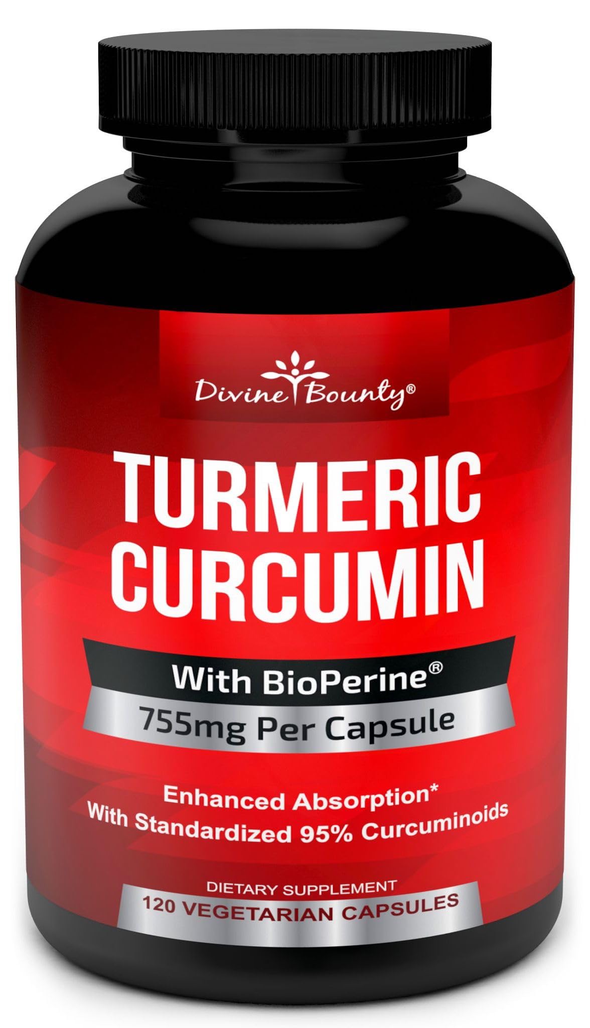 Divine Bounty Turmeric Curcumin with BioPerine Black Pepper Extract Capsules 120 Count